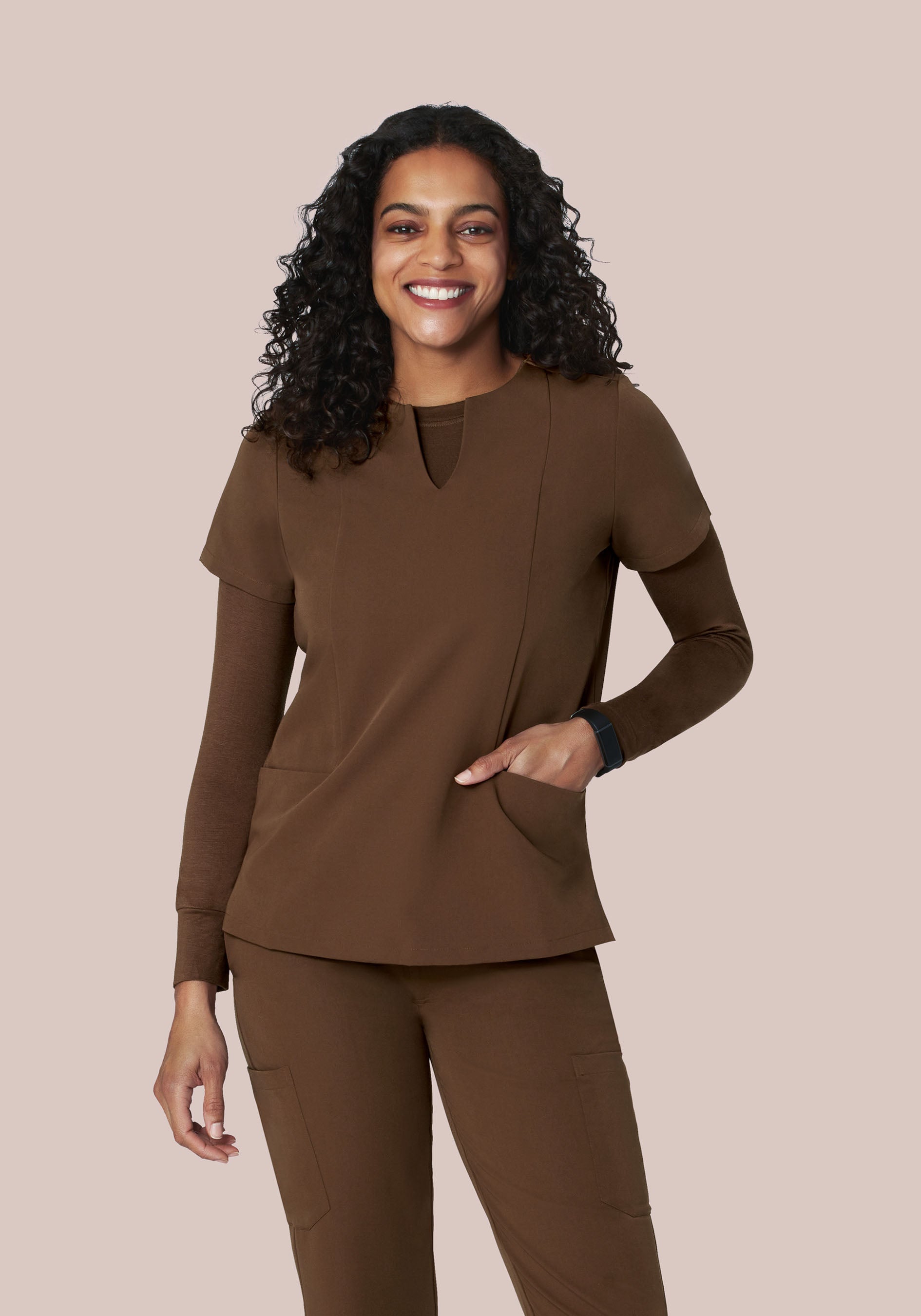 Women's Notch Neck Scrub Top - Chocolate Brown | Mandala Scrubs