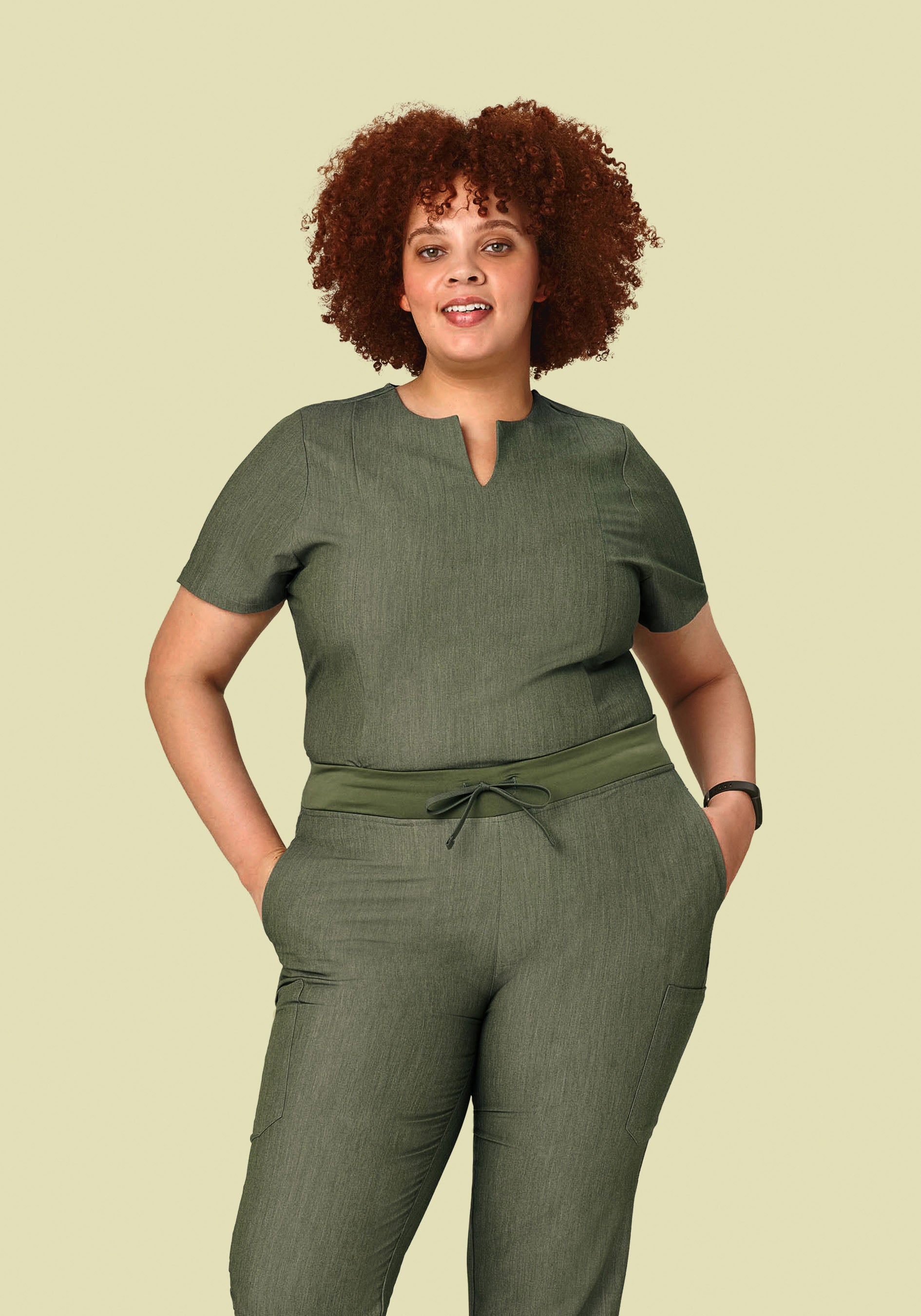 5 Pocket Notch Neck Top Heather Olive