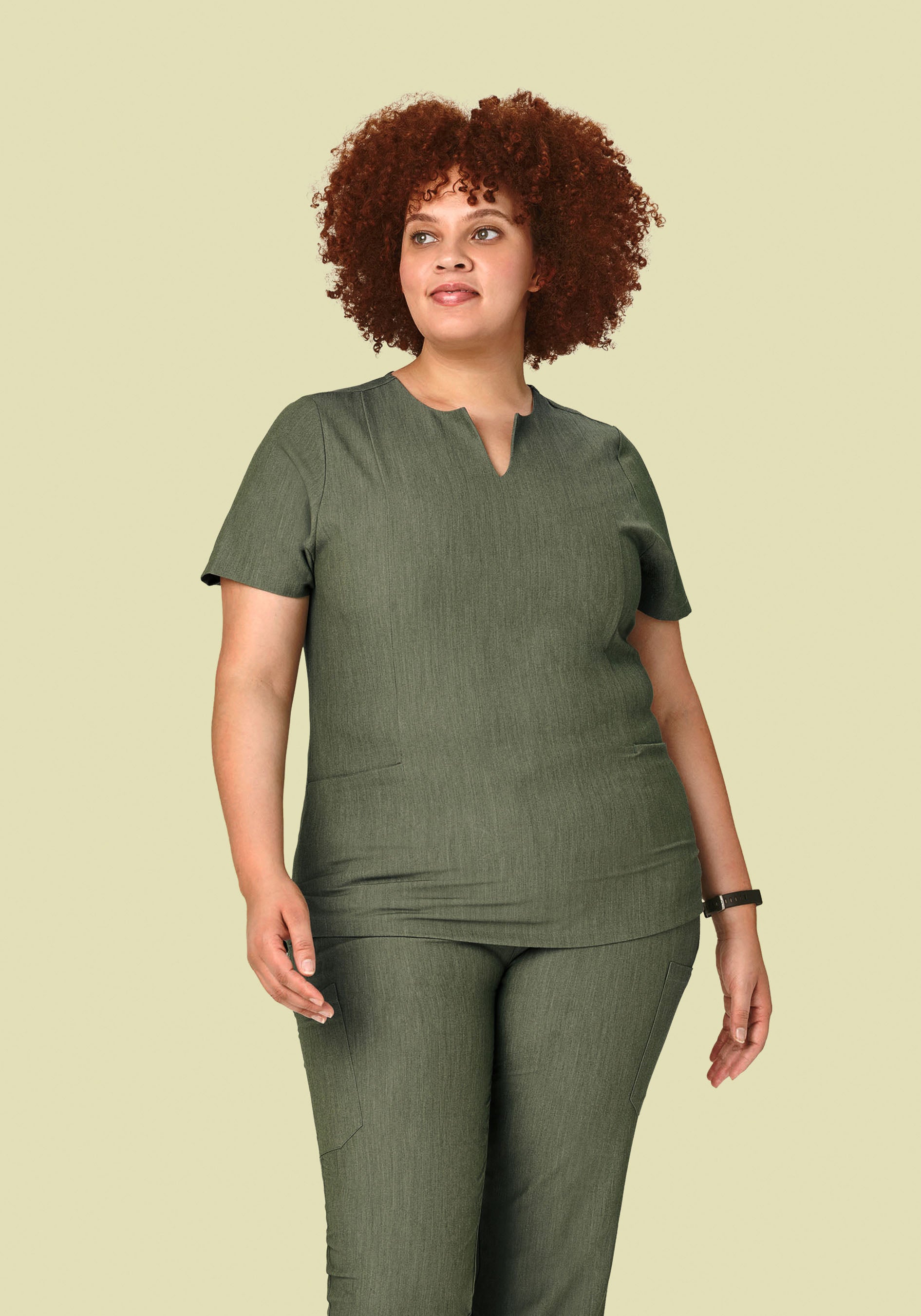 5 Pocket Notch Neck Top Heather Olive