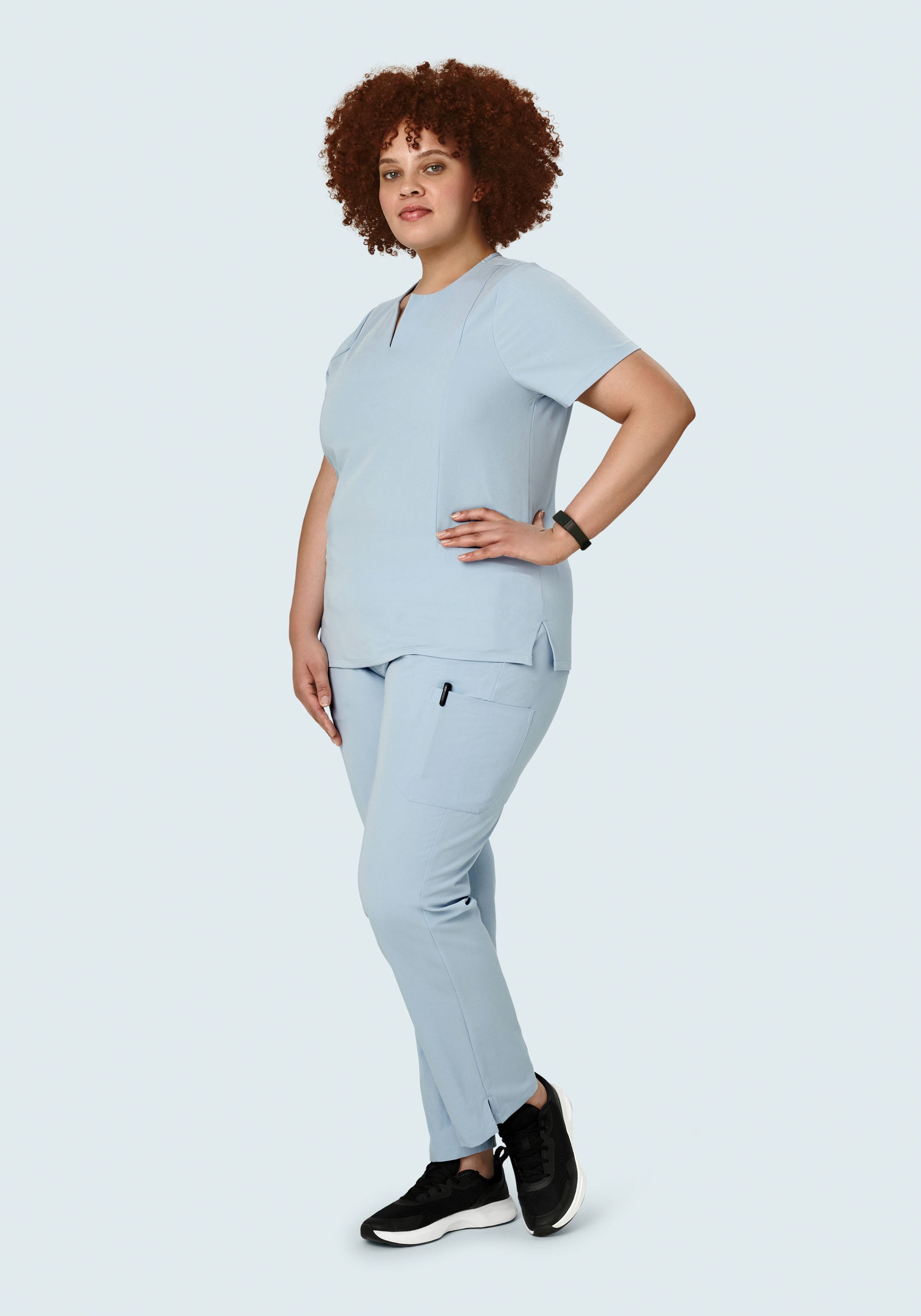 5 Pocket Notch Neck Top Powder Blue