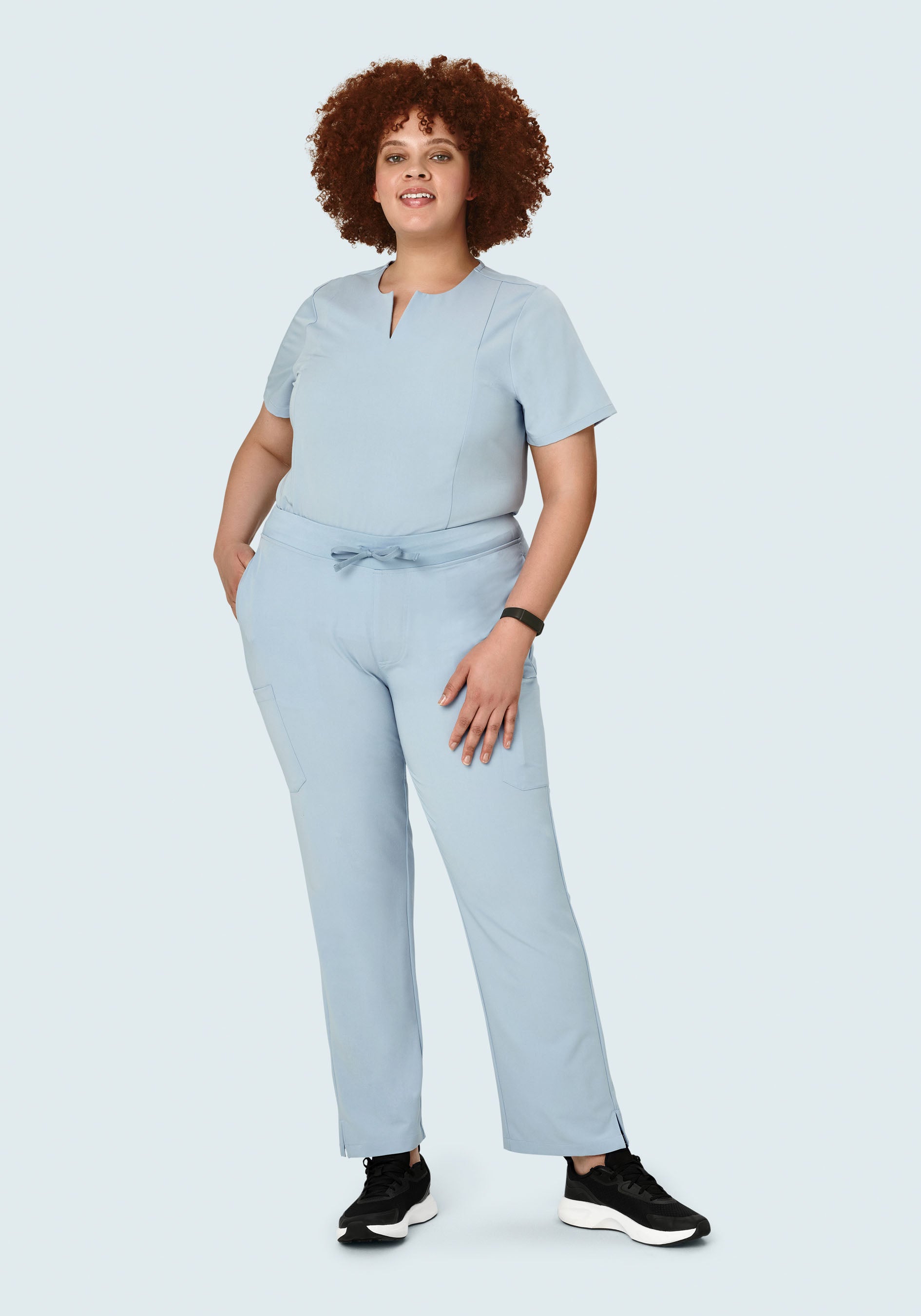 5 Pocket Notch Neck Top Powder Blue