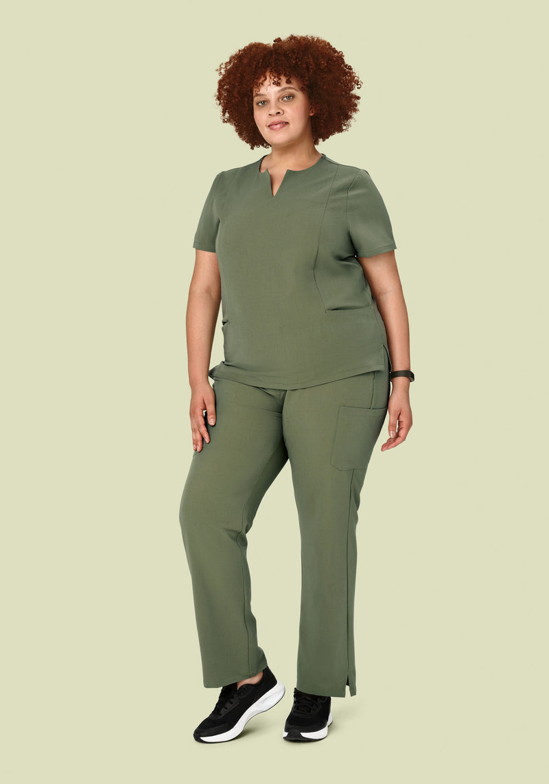 5 Pocket Notch Neck Top Sage