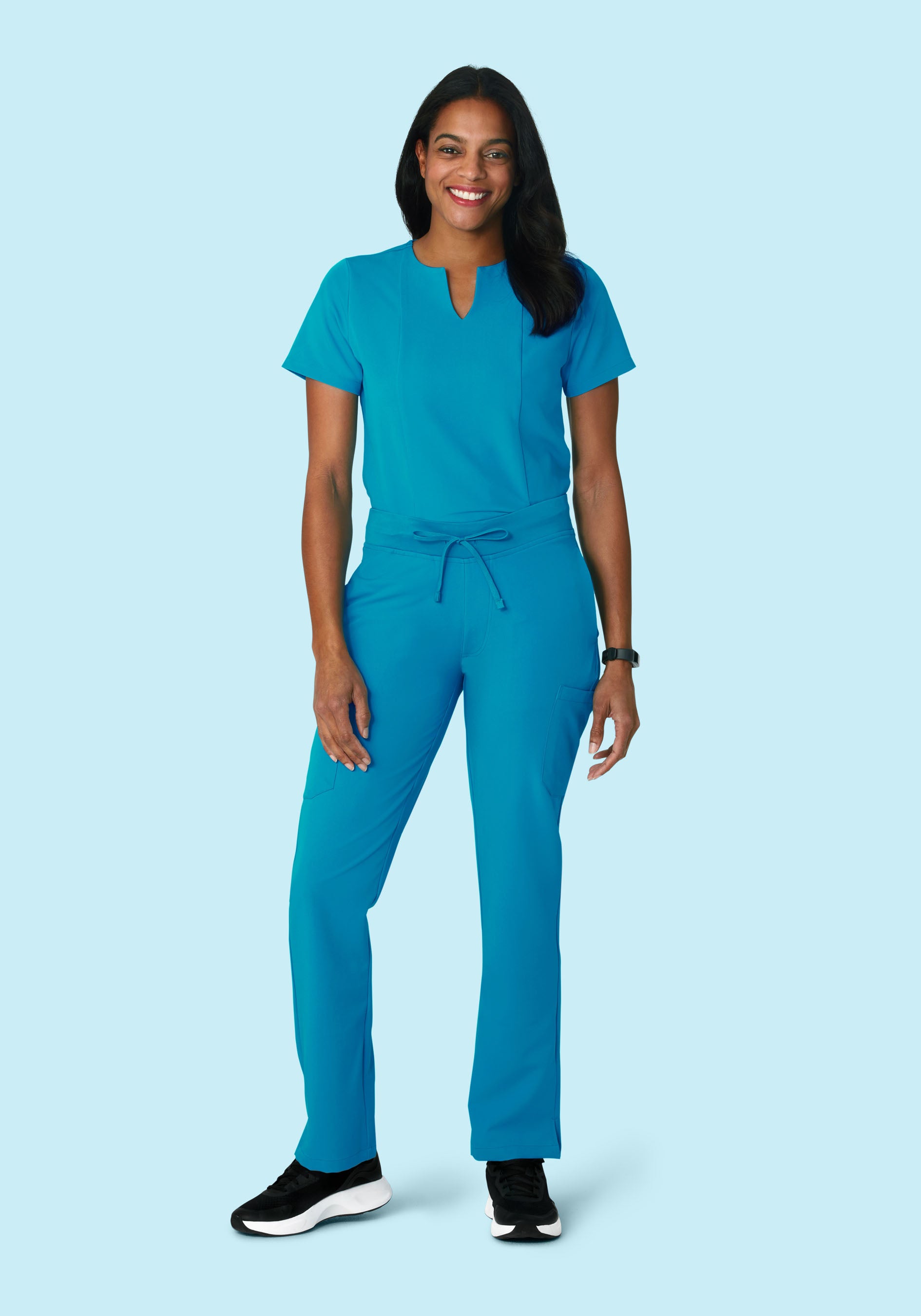 Women's Notch Neck Scrub Top - Azure | Mandala Scrubs