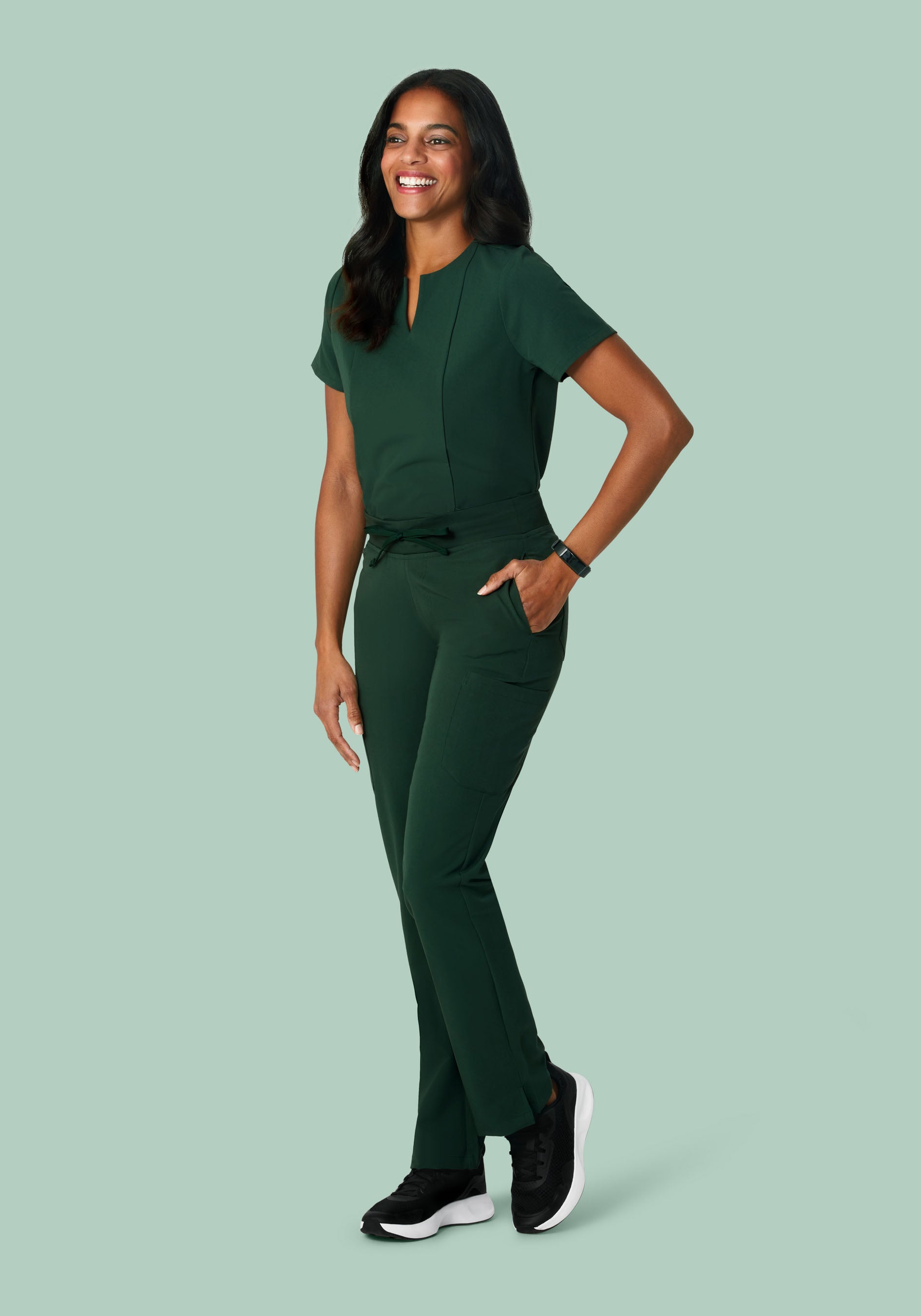 5 Pocket Notch Neck Top Midnight Green