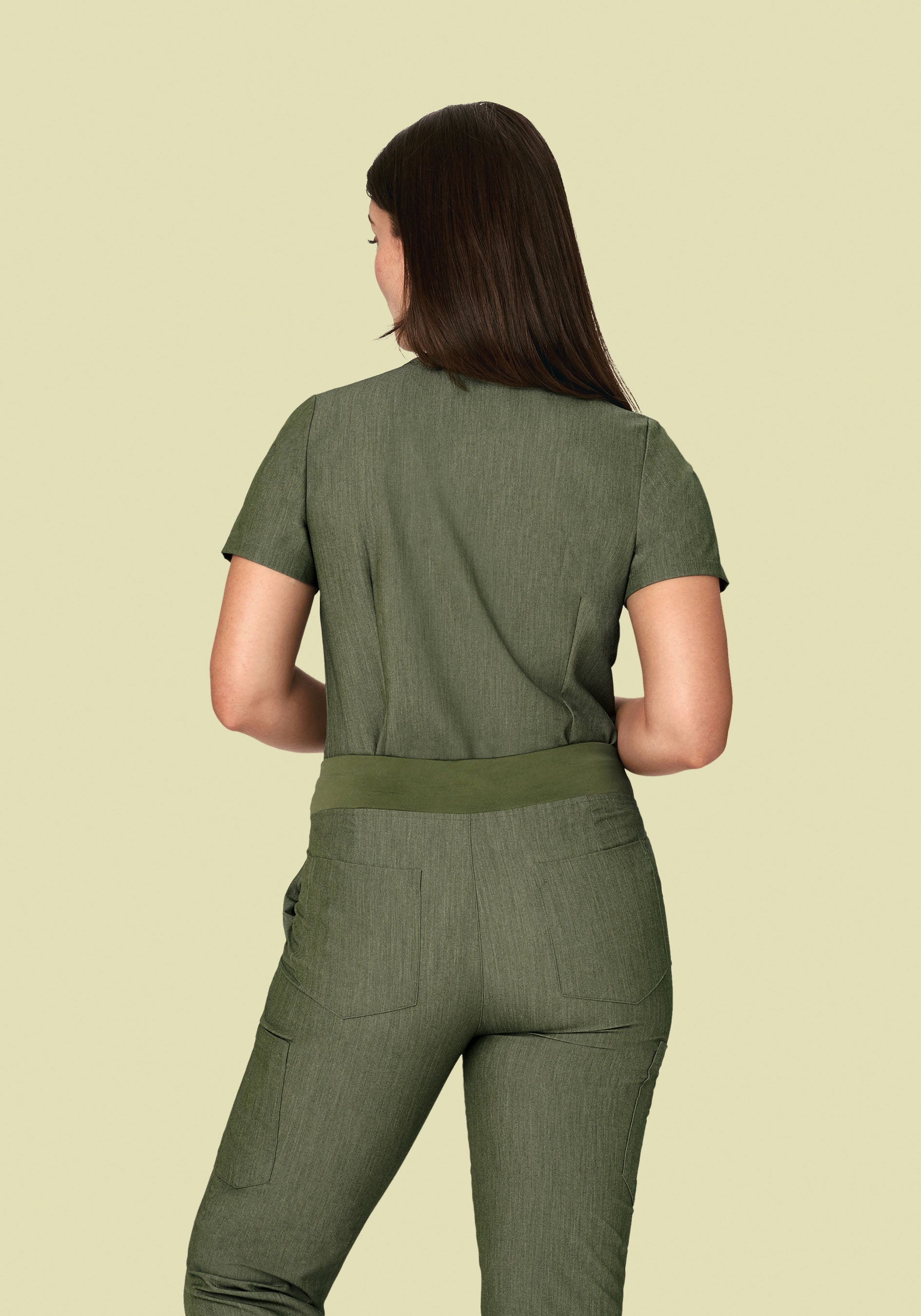 5 Pocket Notch Neck Top Heather Olive