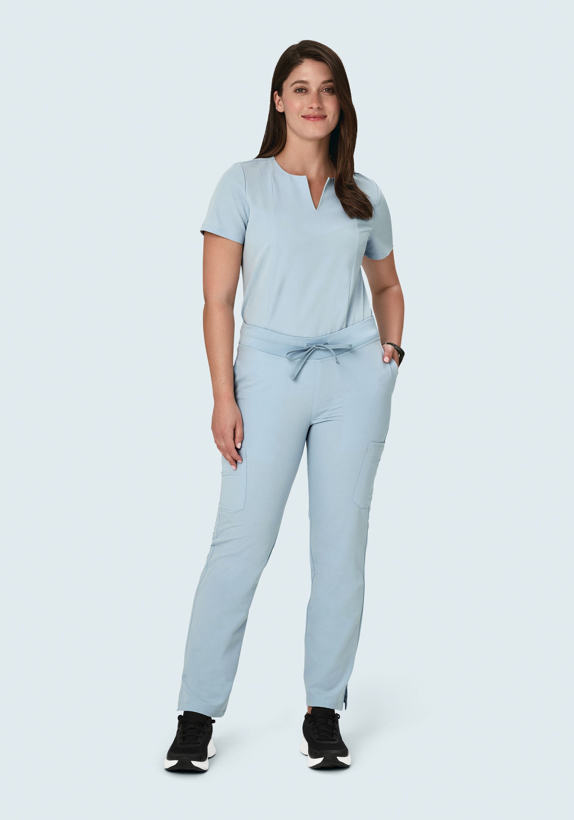 5 Pocket Notch Neck Top Powder Blue