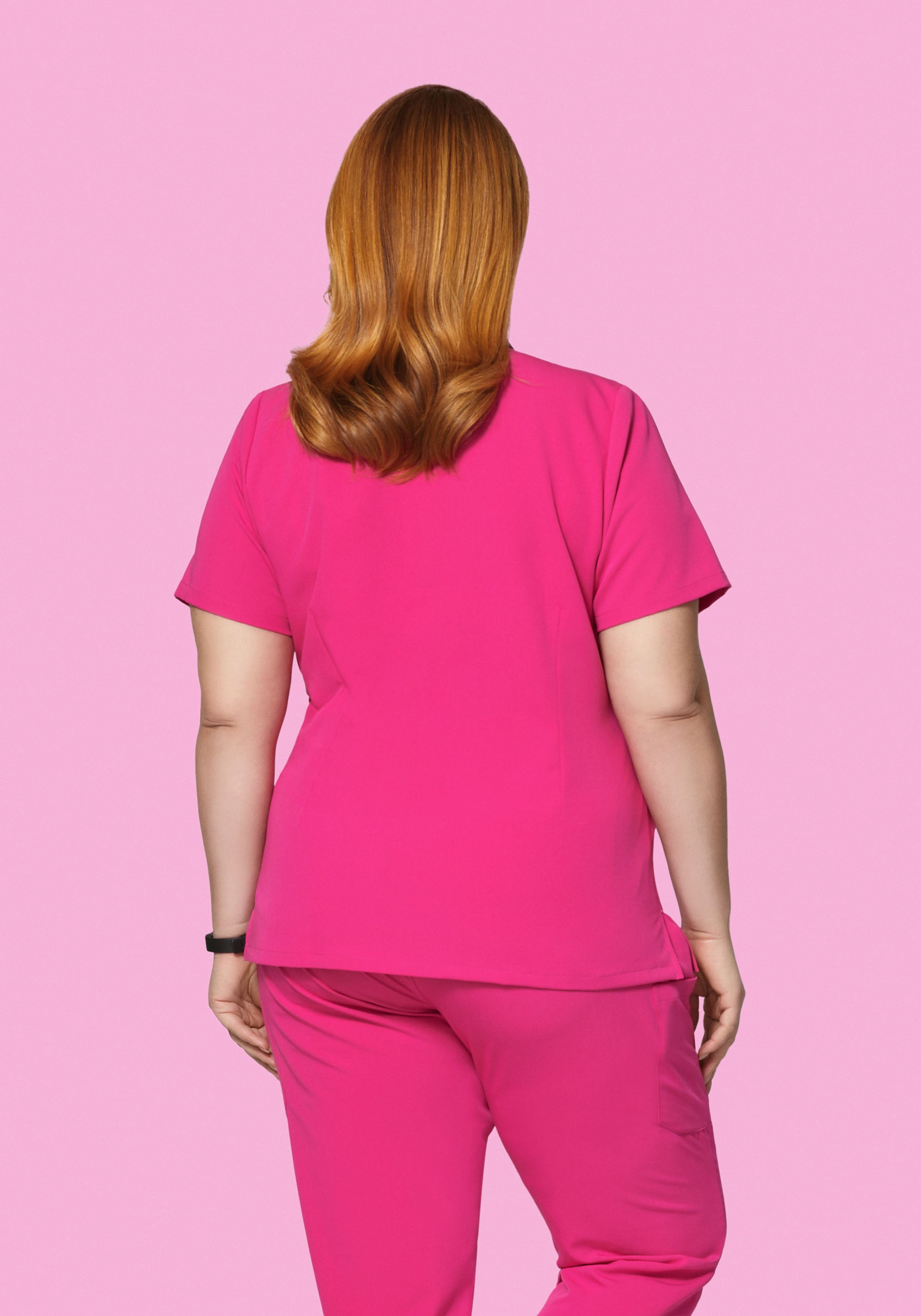 5 Pocket Notch Neck Top Shocking Pink