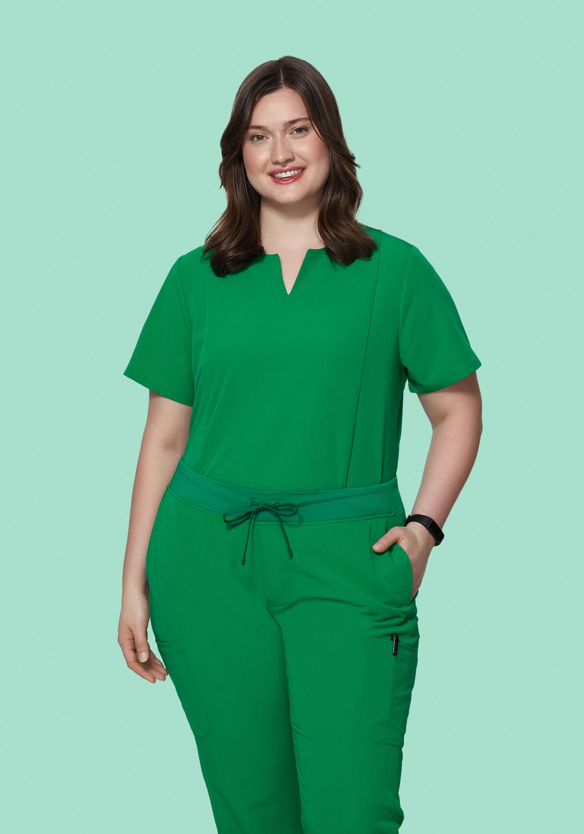 5 Pocket Notch Neck Top Emerald