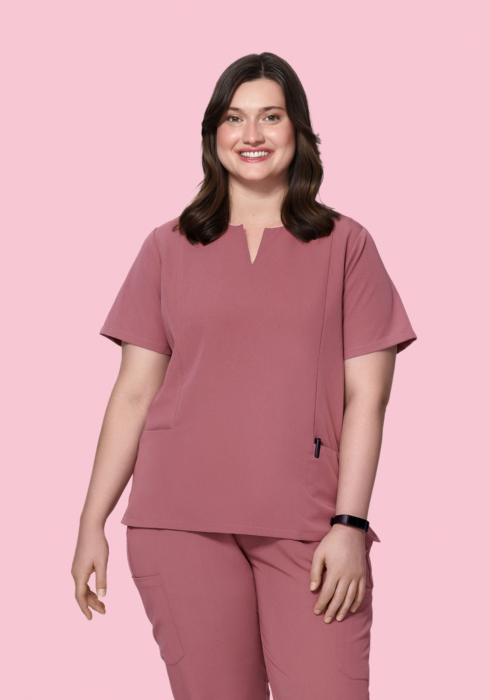 5 Pocket Notch Neck Top Mauve