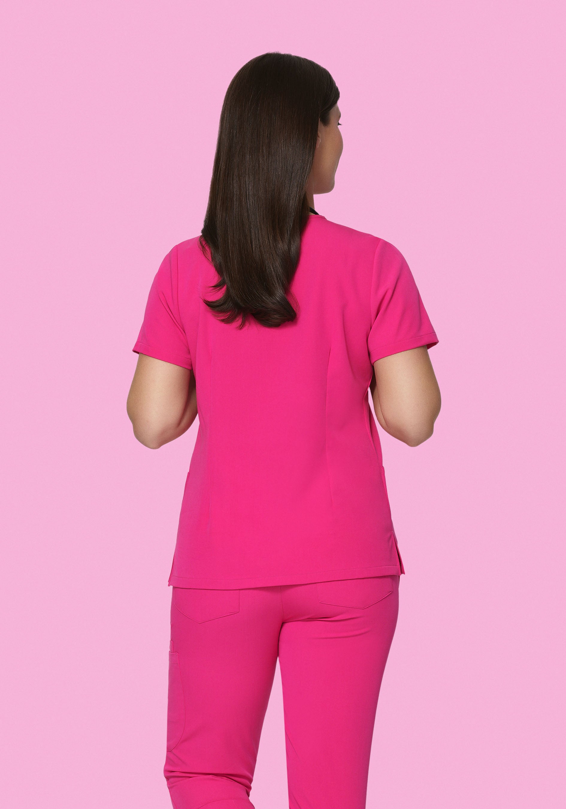 5 Pocket Notch Neck Top Shocking Pink