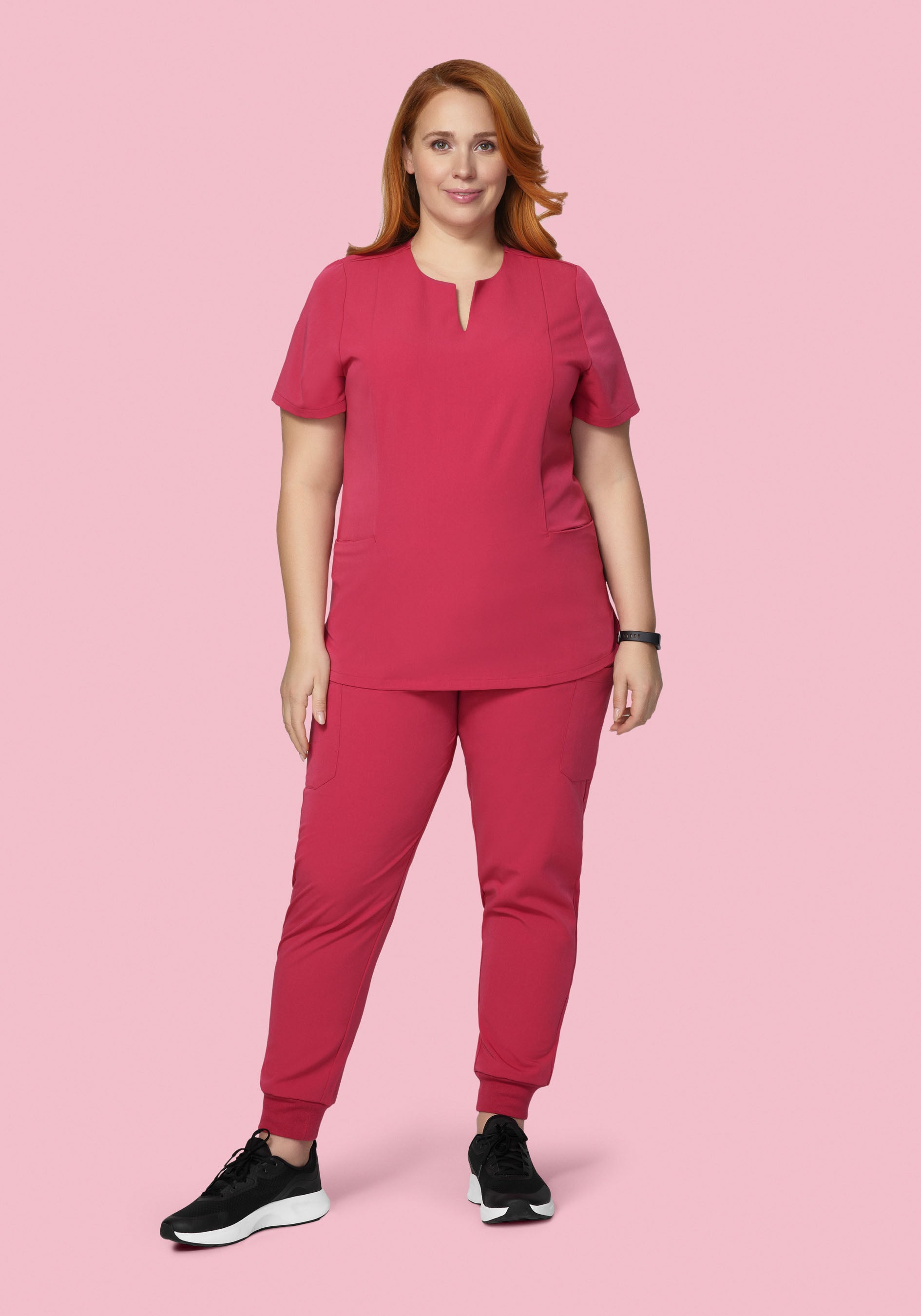 5 Pocket Notch Neck Top Deep Rose