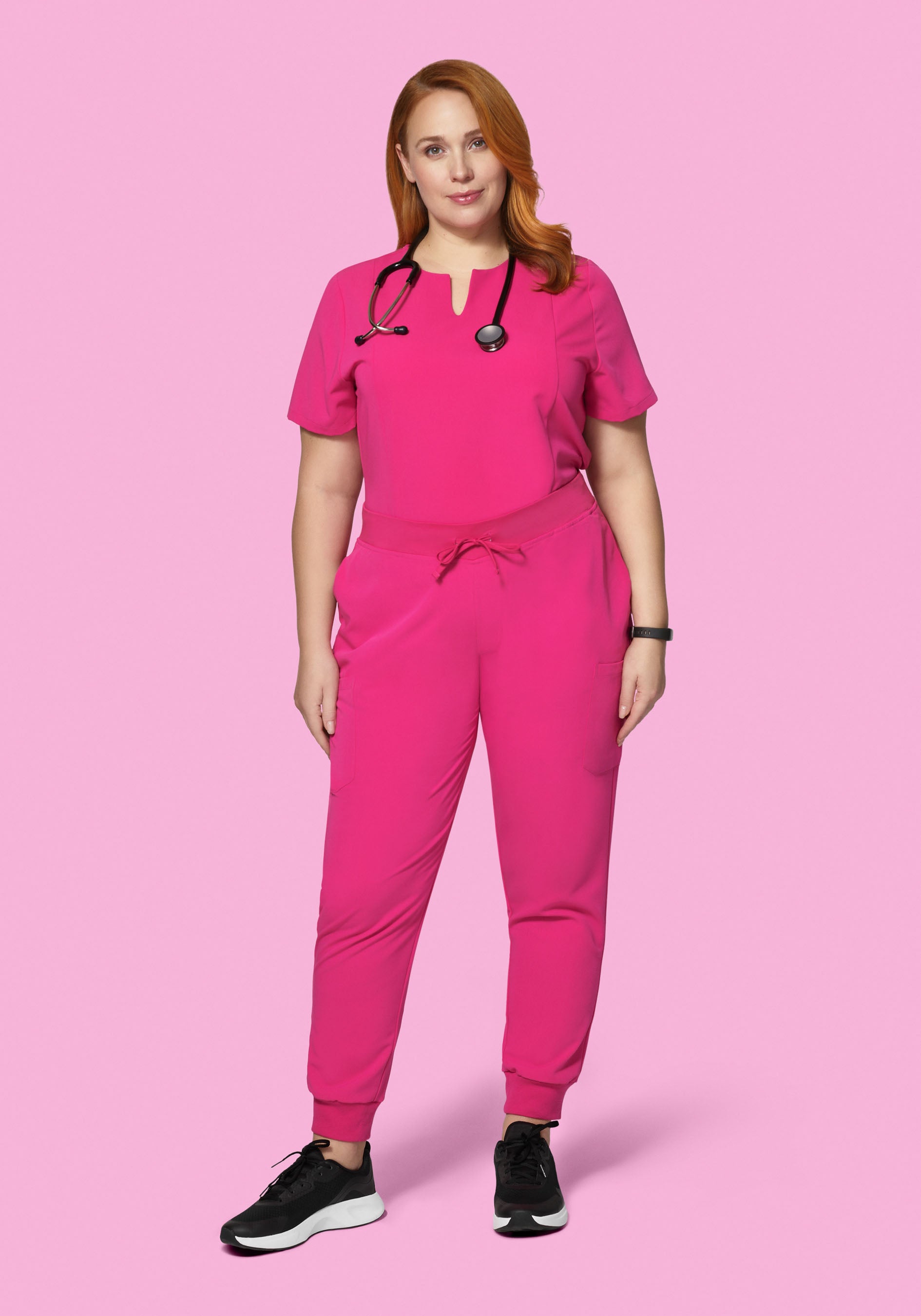 Women's Mid-Rise 9-Pocket Jogger Scrub Pants - Shocking Pink