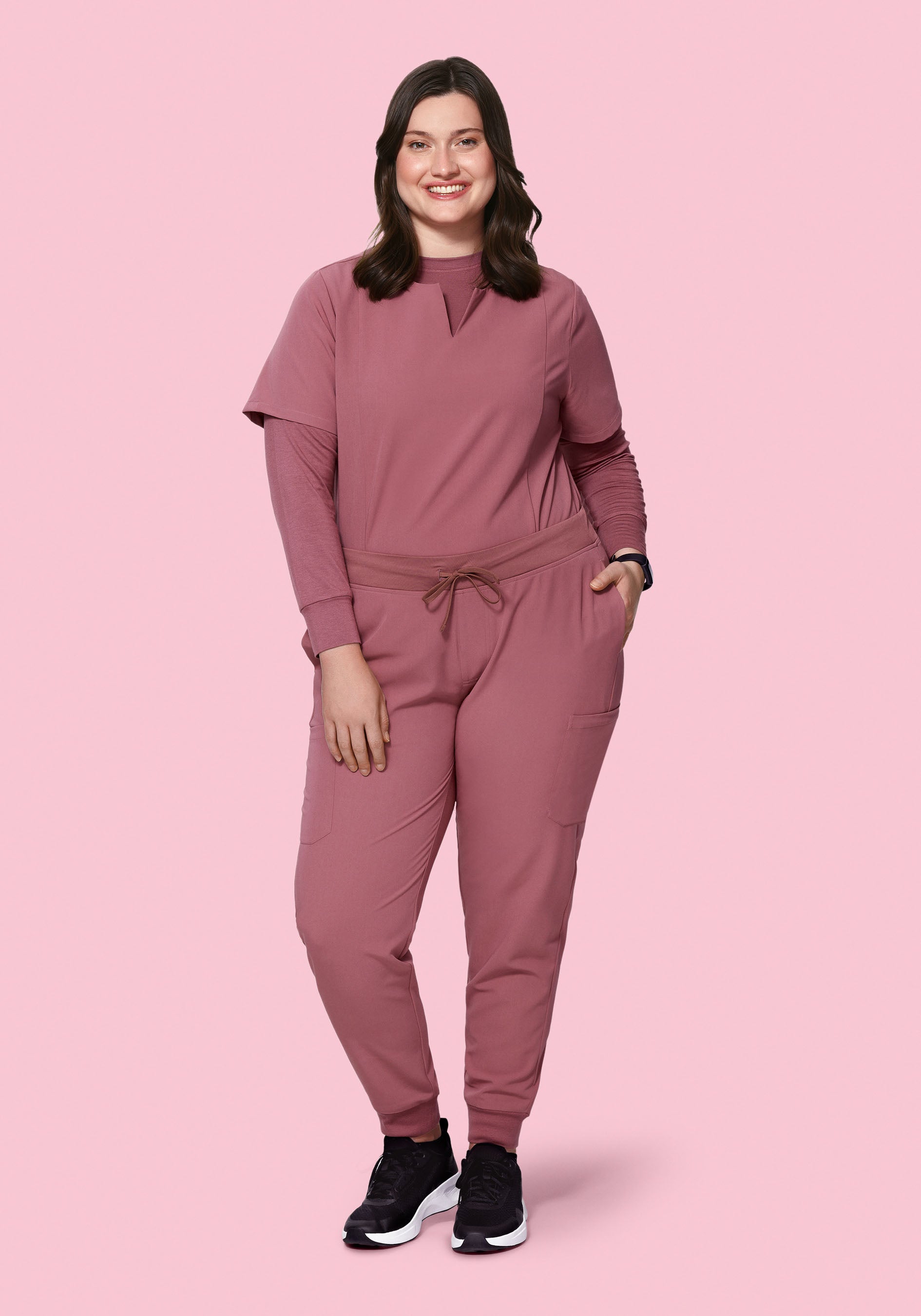 5 Pocket Notch Neck Top Mauve