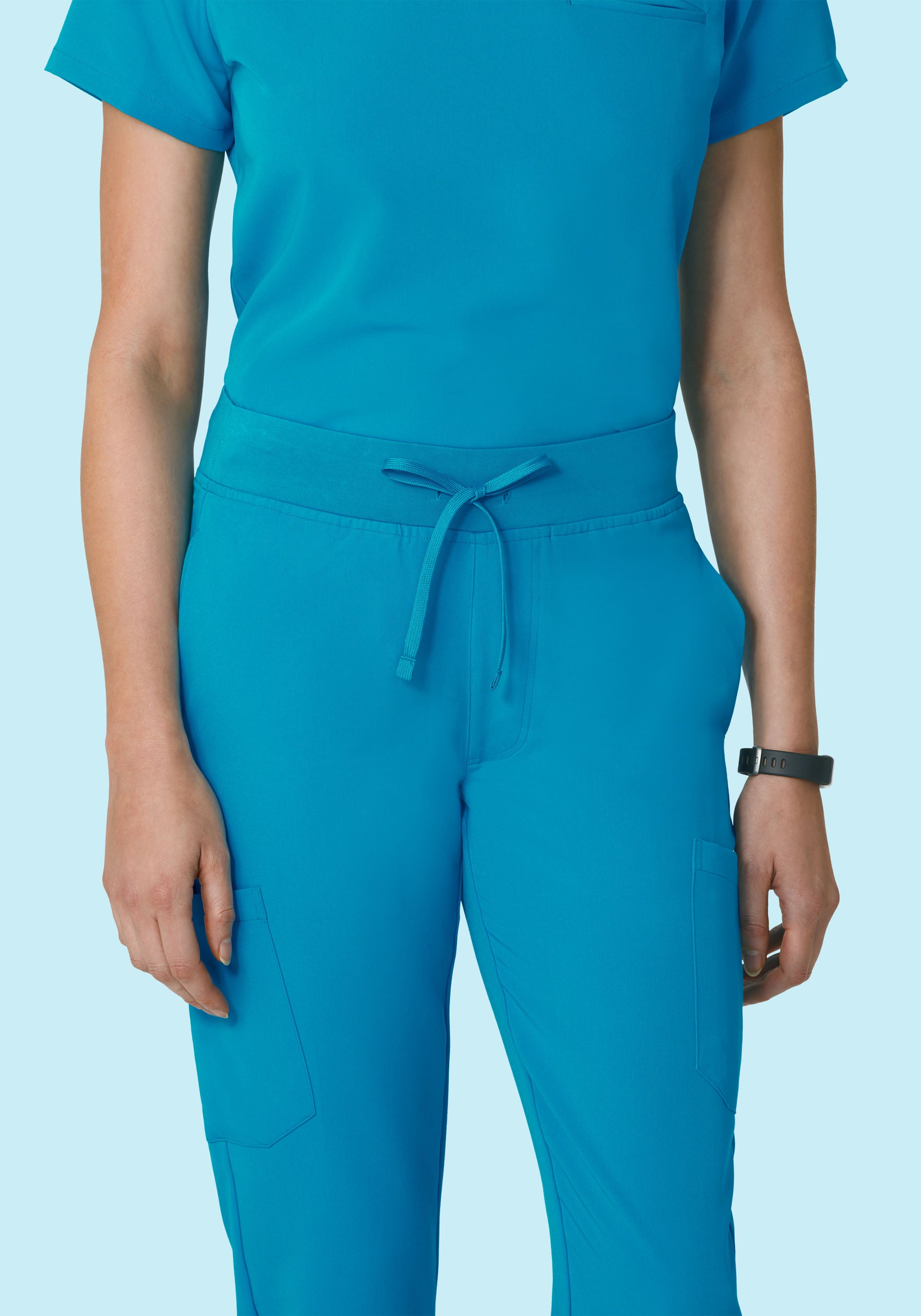Women's Mid-Rise 9-Pocket Jogger Scrub Pants - Azure | Mandala Scrubs
