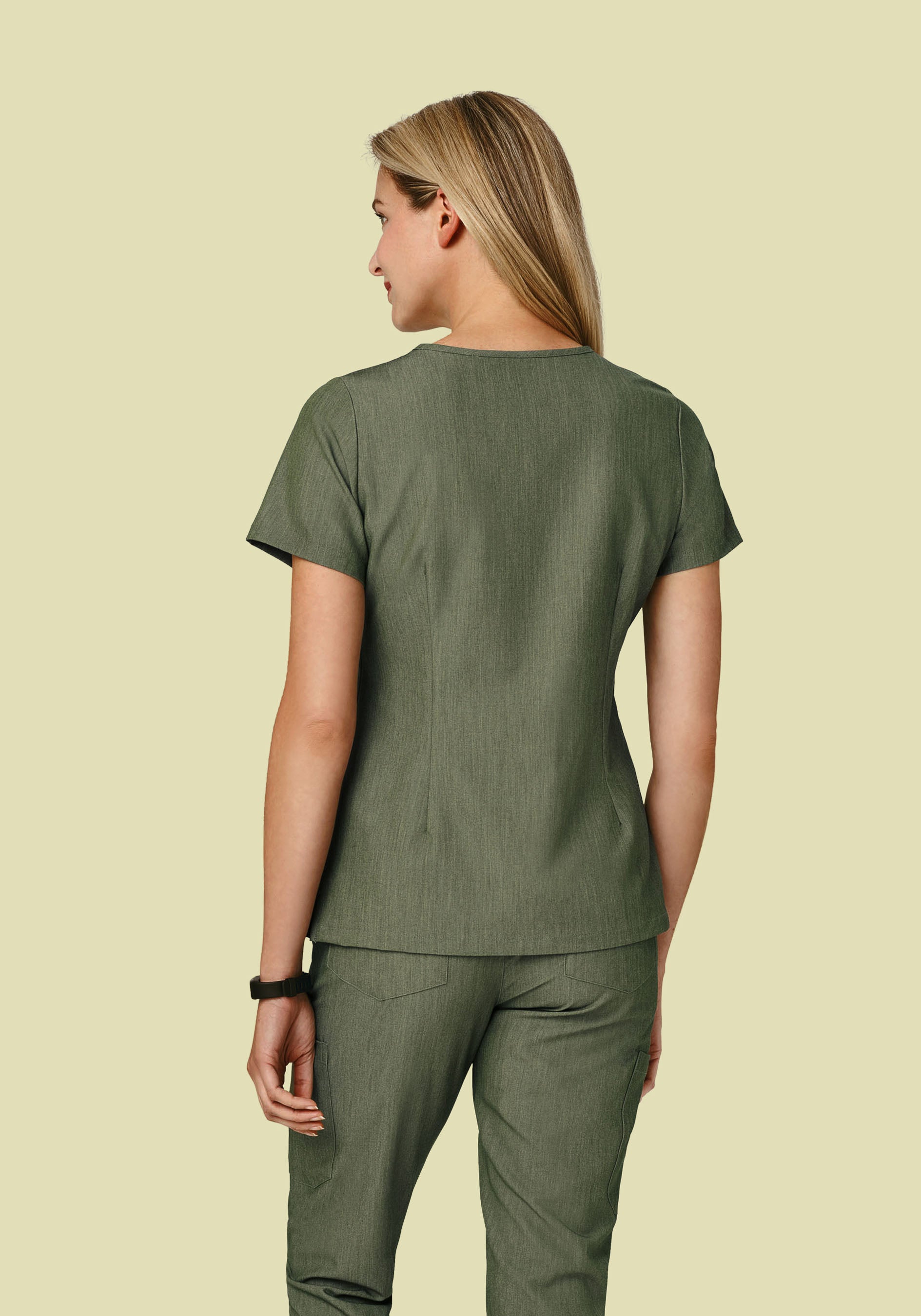 Women's V-Neck 1-Pocket Scrub Top - Heather Olive | Mandala Scrubs