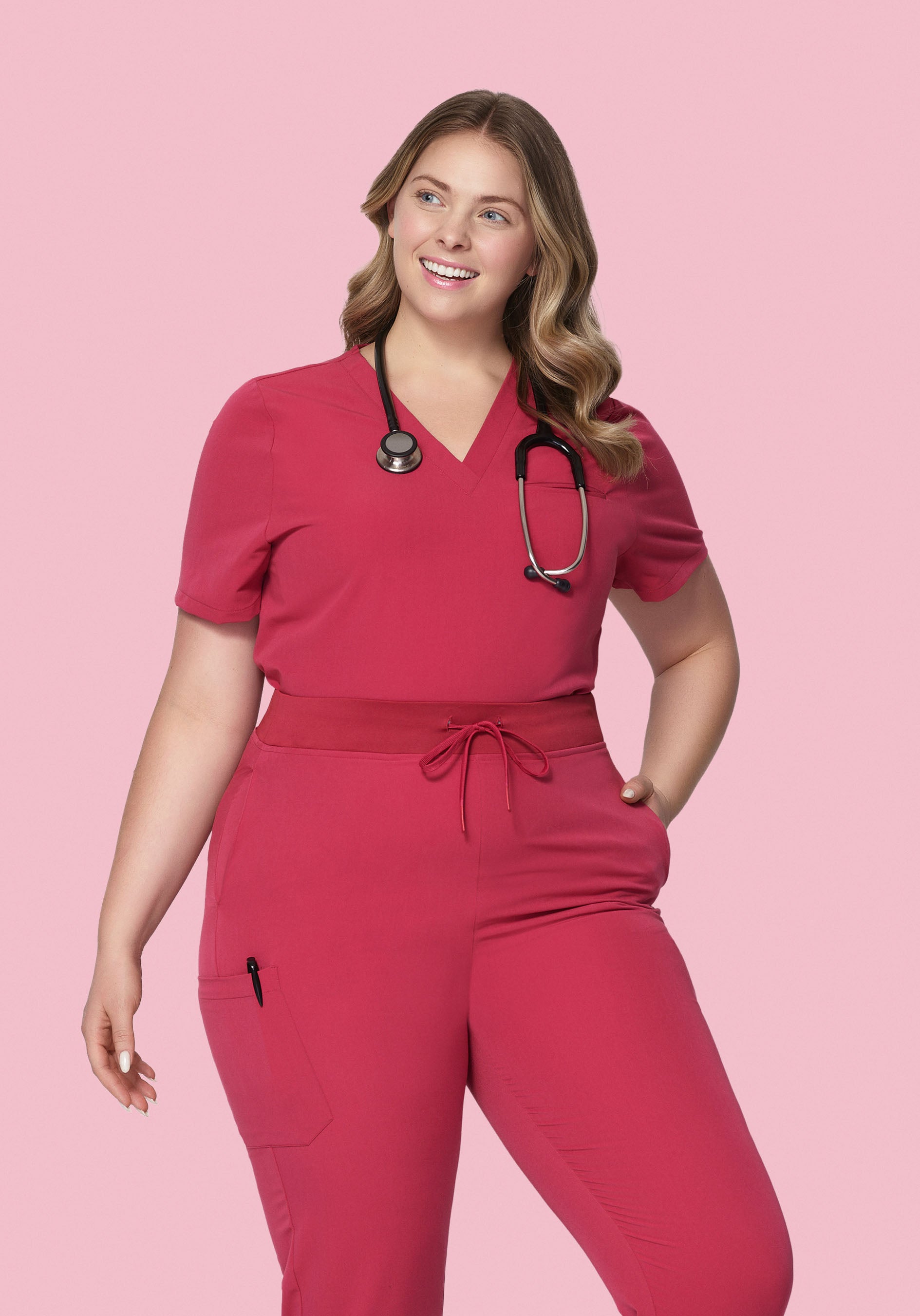 Women's V-Neck 1-Pocket Scrub Top - Deep Rose | Mandala Scrubs