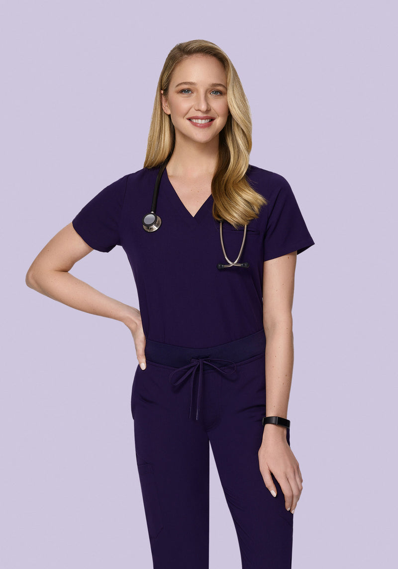One Pocket Top Eggplant – Mandala Scrubs - Main Image