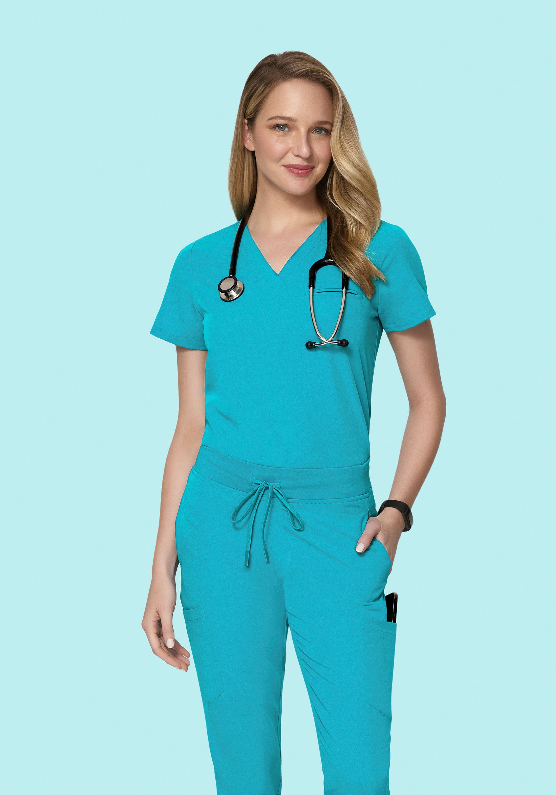 Women's V-Neck 1-Pocket Top - Teal | Mandala Scrubs