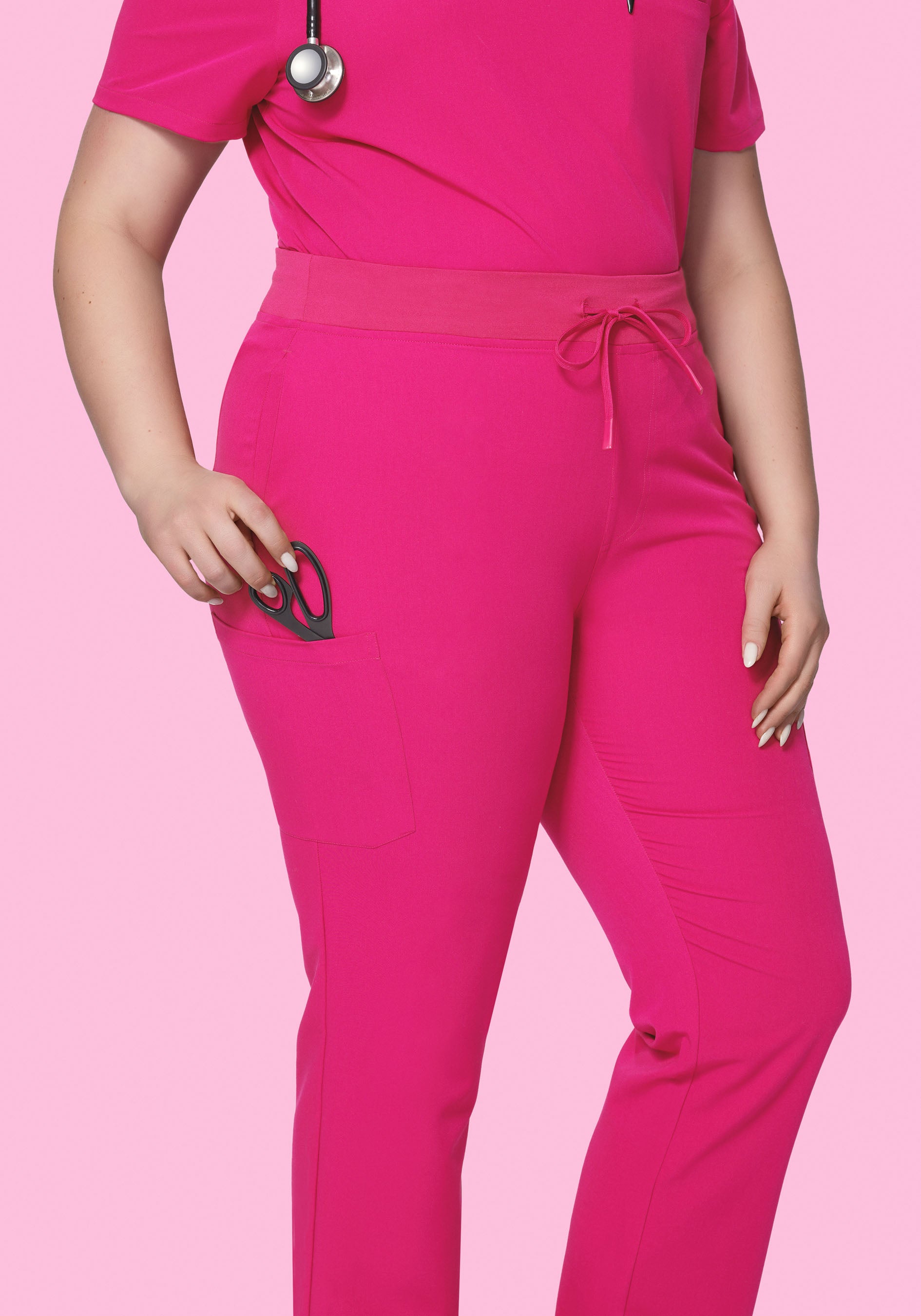 Women's Mid-Rise Straight Leg Cargo Scrub Pants - Shocking Pink