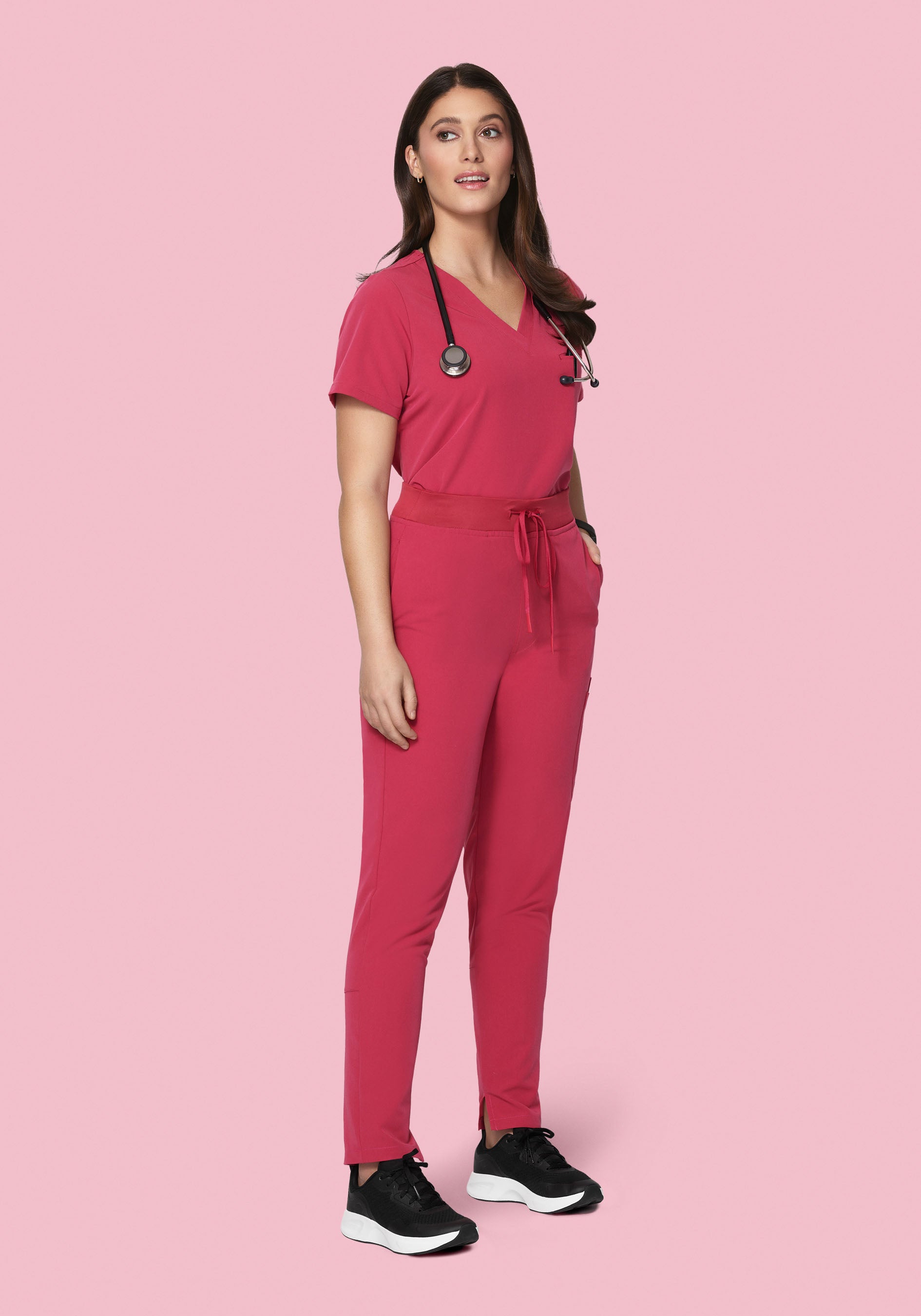 Women's V-Neck 1-Pocket Scrub Top - Deep Rose | Mandala Scrubs