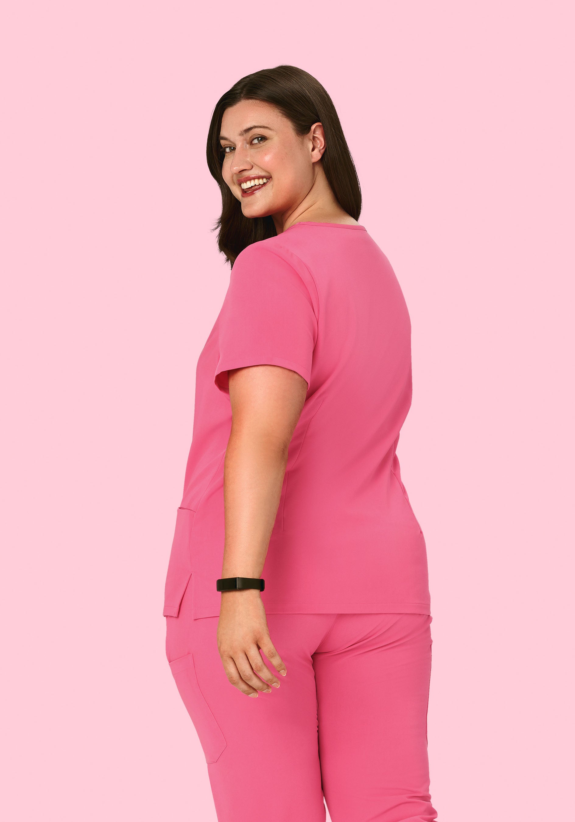 Women's V-Neck 6-Pocket Scrub Top - Bubblegum | Mandala Scrubs