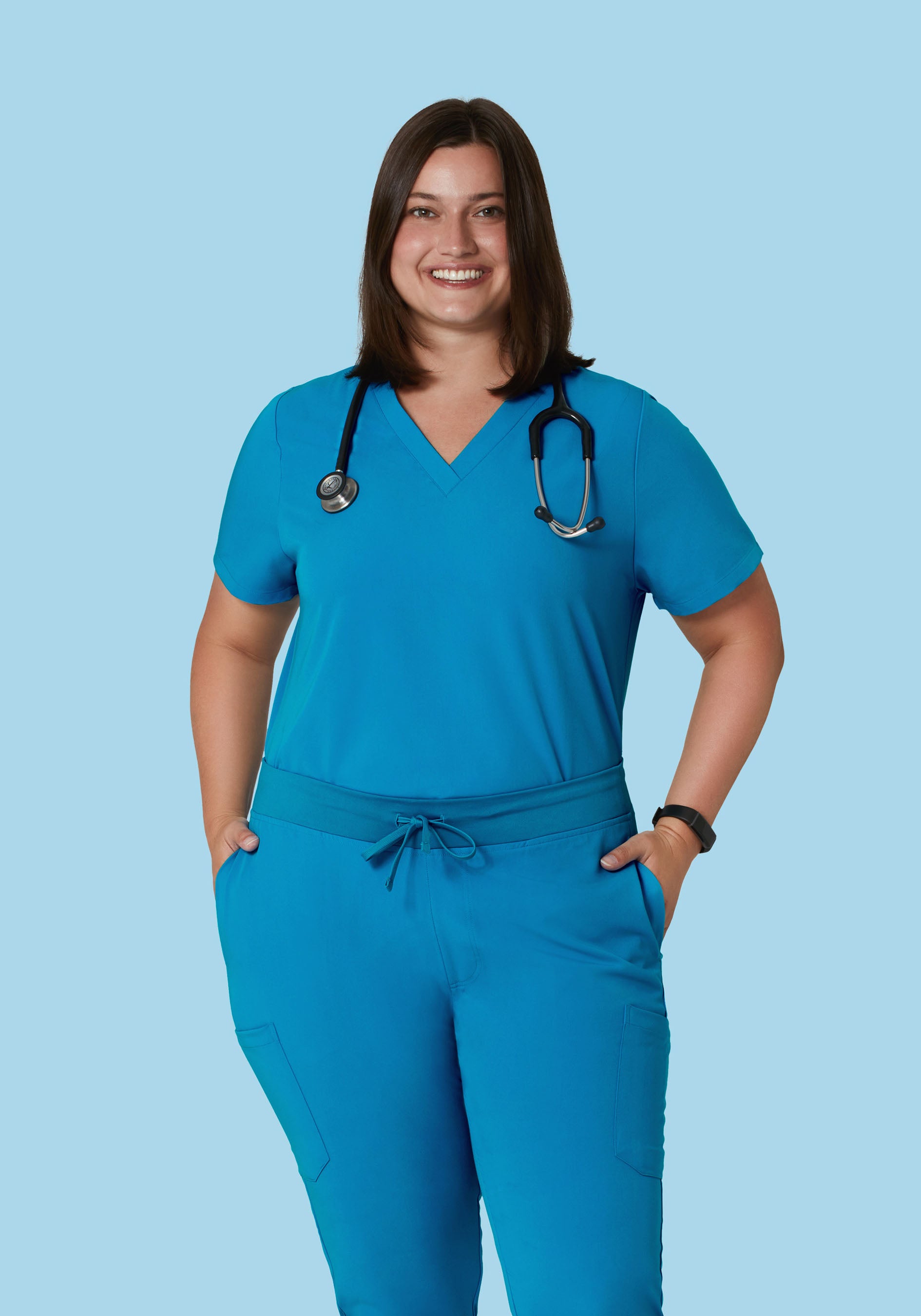 Women's V-Neck 6-Pocket Scrub Top - Electric Blue | Mandala Scrubs