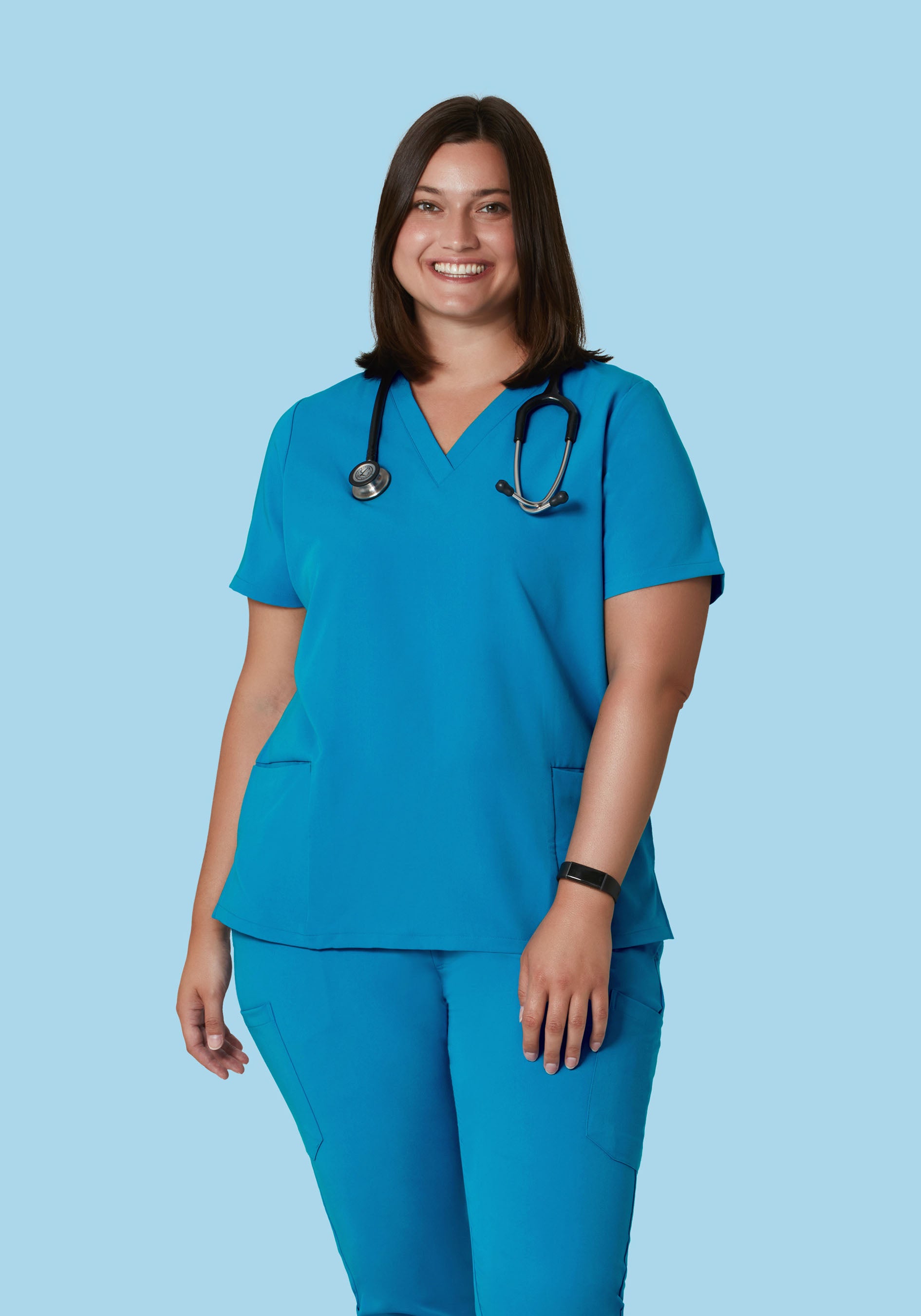Women's V-Neck 6-Pocket Scrub Top - Electric Blue | Mandala Scrubs