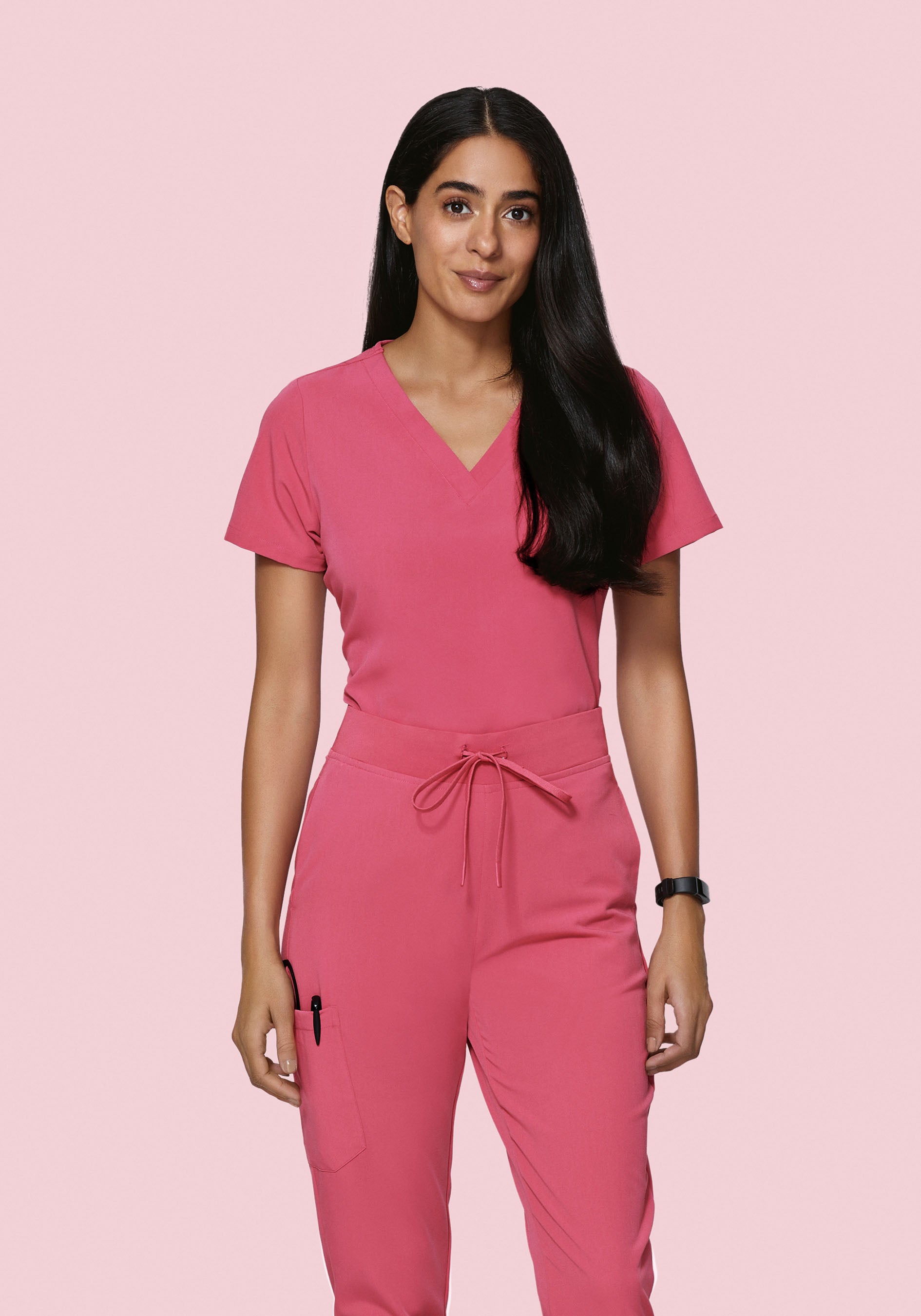 Women's V-Neck 6-Pocket Scrub Top - Jaipur Pink | Mandala Scrubs