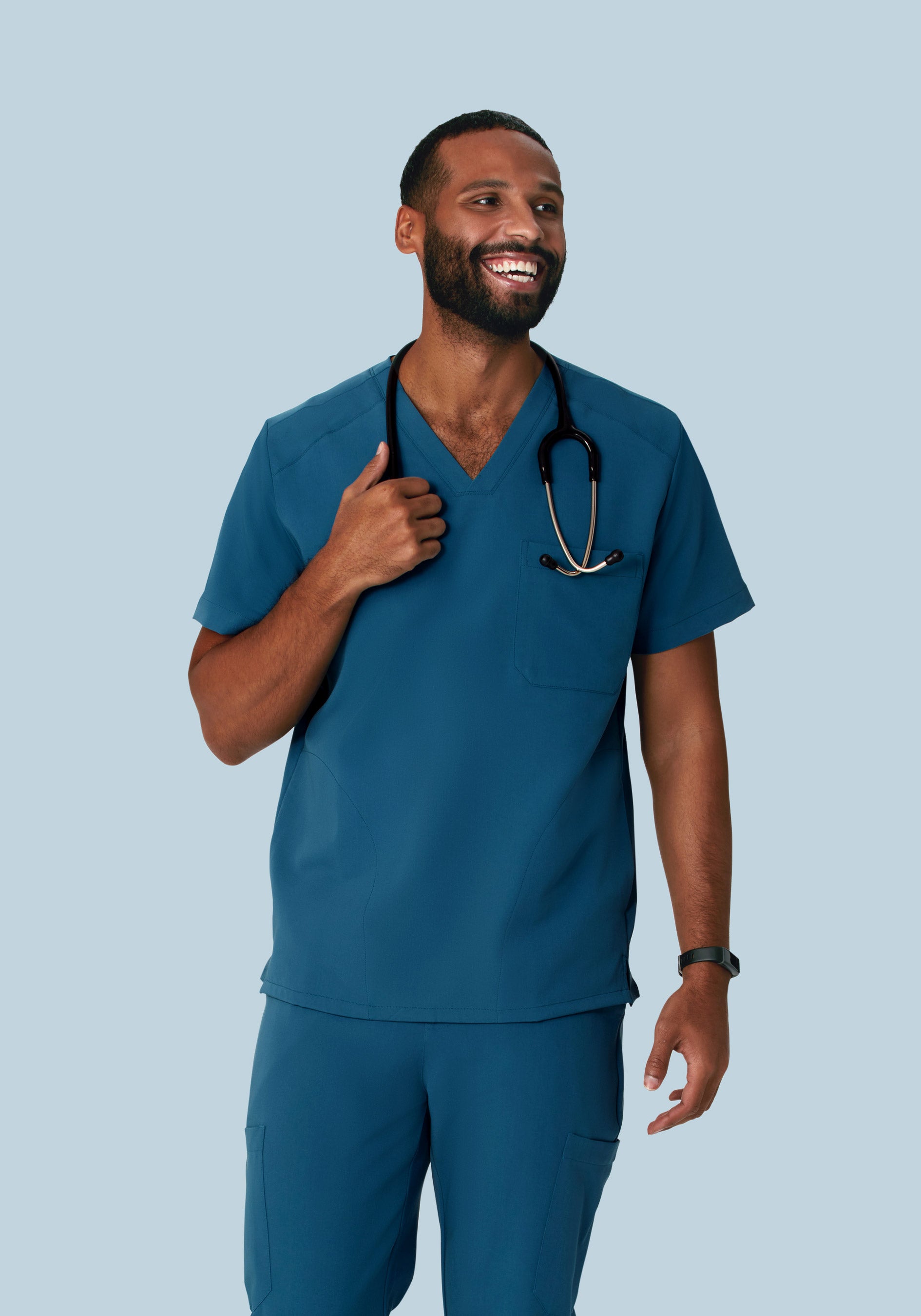 Men's V-Neck 3-Pocket Scrub Top - Harbor Blue | Mandala Scrubs