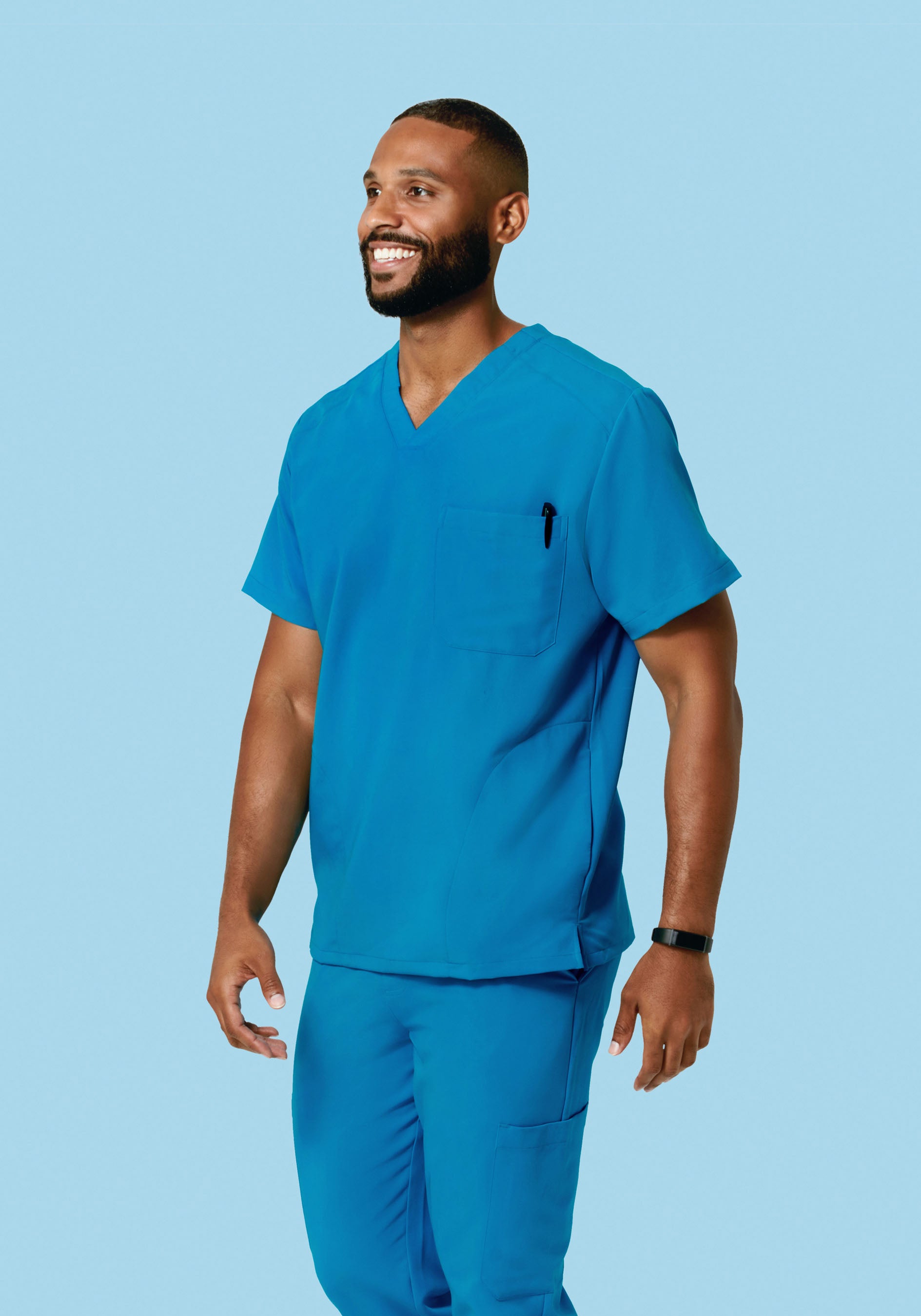 Men's V-Neck 3-Pocket Scrub Top - Electric Blue | Mandala Scrubs
