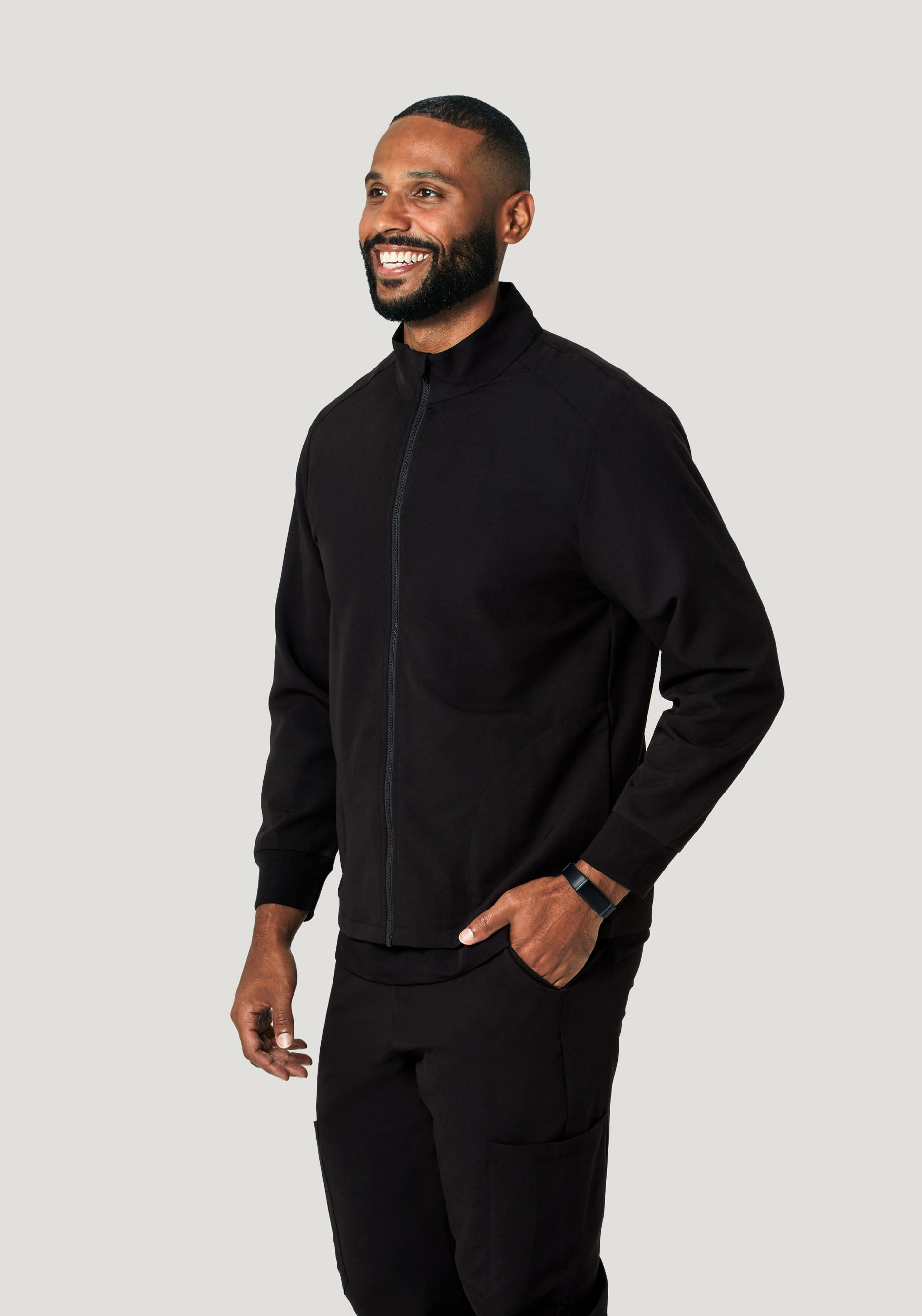 Men's Modern Scrub Jacket Black – Mandala Scrubs