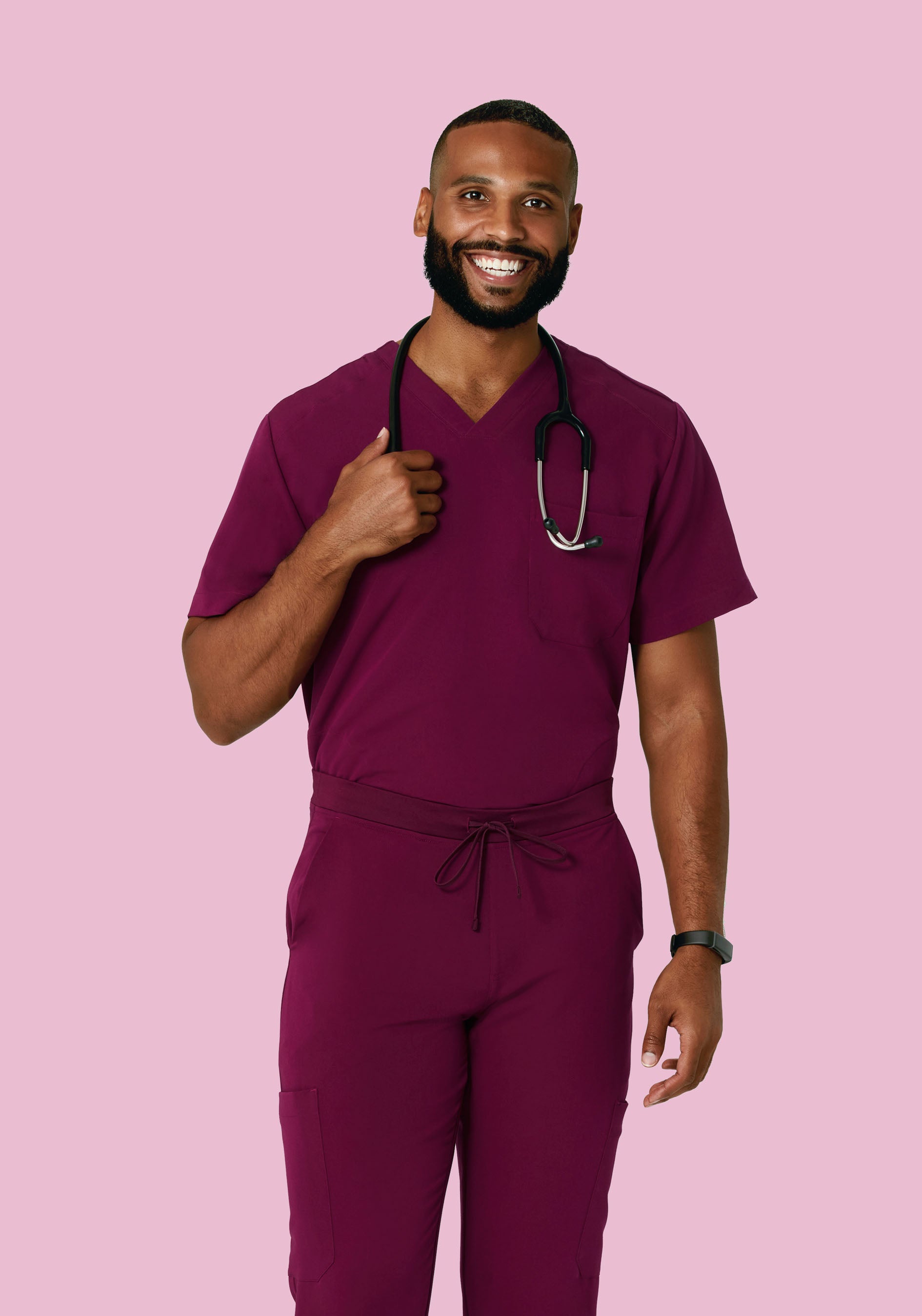 Men's V-Neck 3-Pocket Top - Sangria | Mandala Scrubs