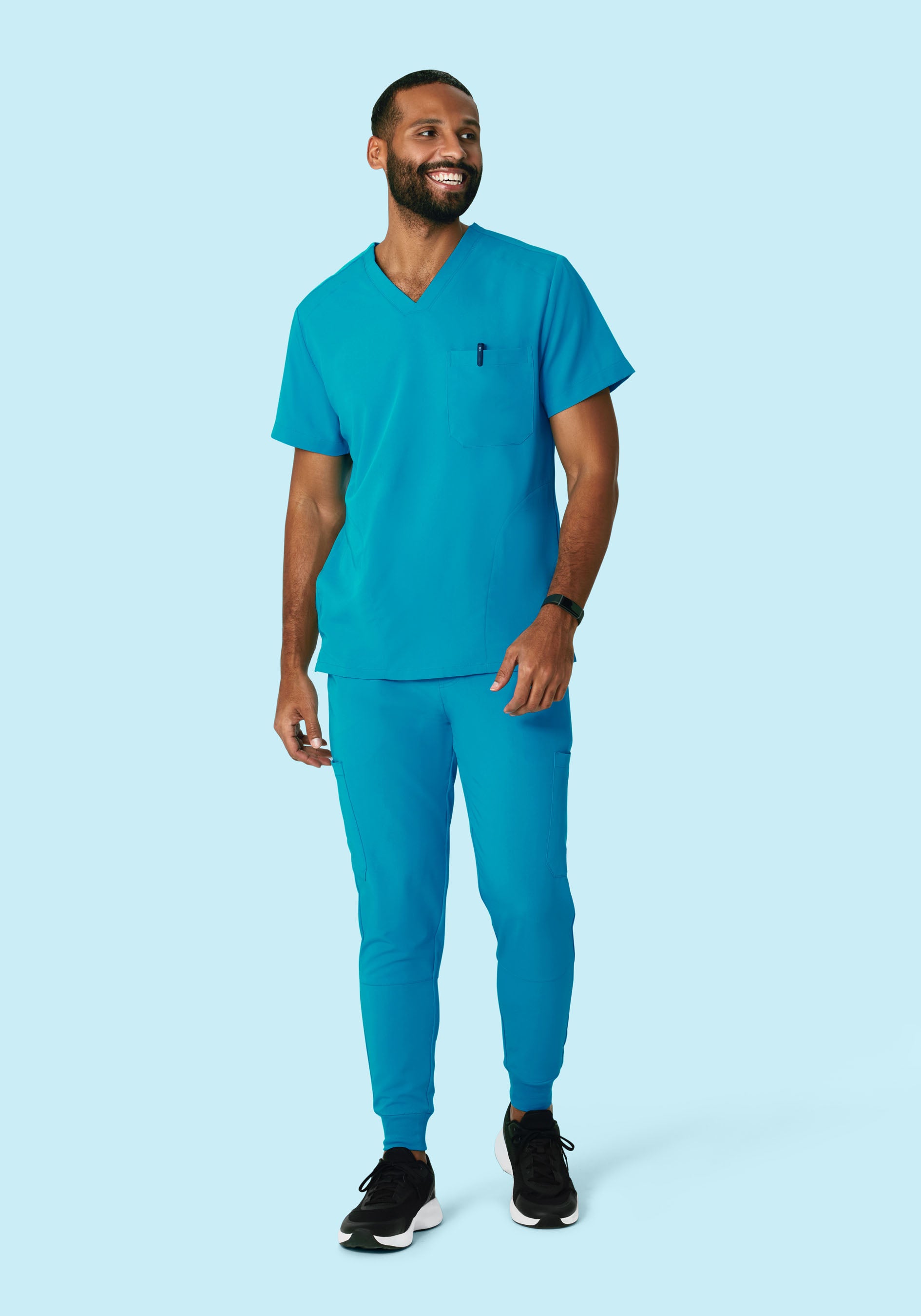 Men's V-Neck 3-Pocket Top - Azure | Mandala Scrubs