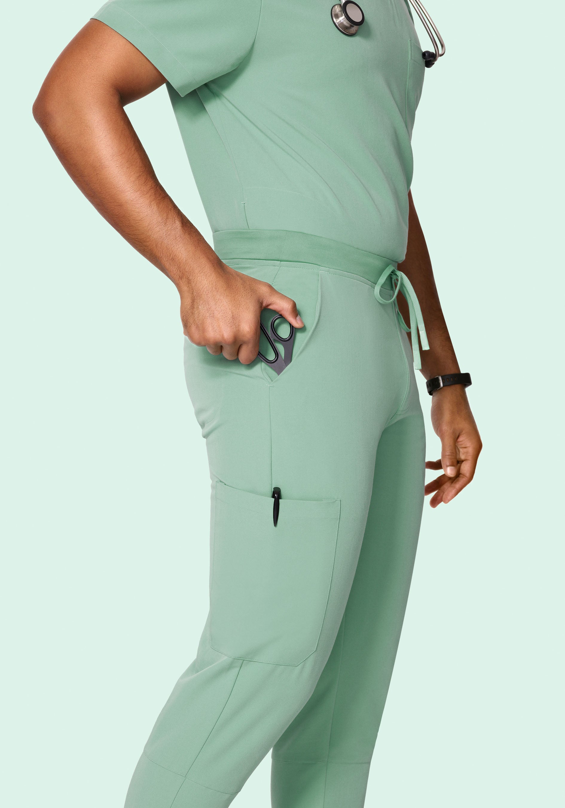 あおばくん着用GB_MOUTH Jade skin pants Men's Mid-Rise Jogger Scrub Pants - Jade | Mandala Scrubs