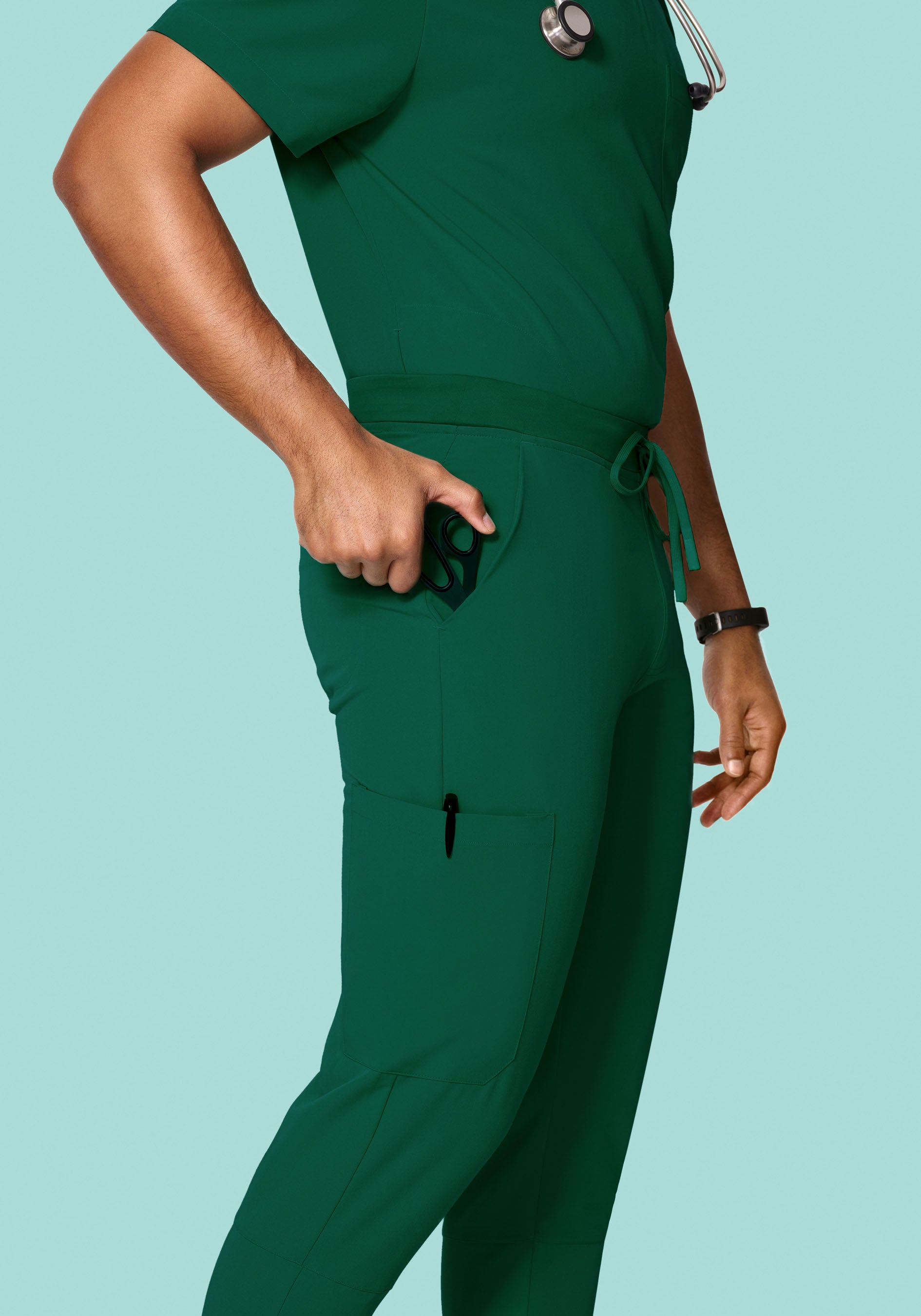 7 Pocket Joggers Hunter Green Mandala Scrubs