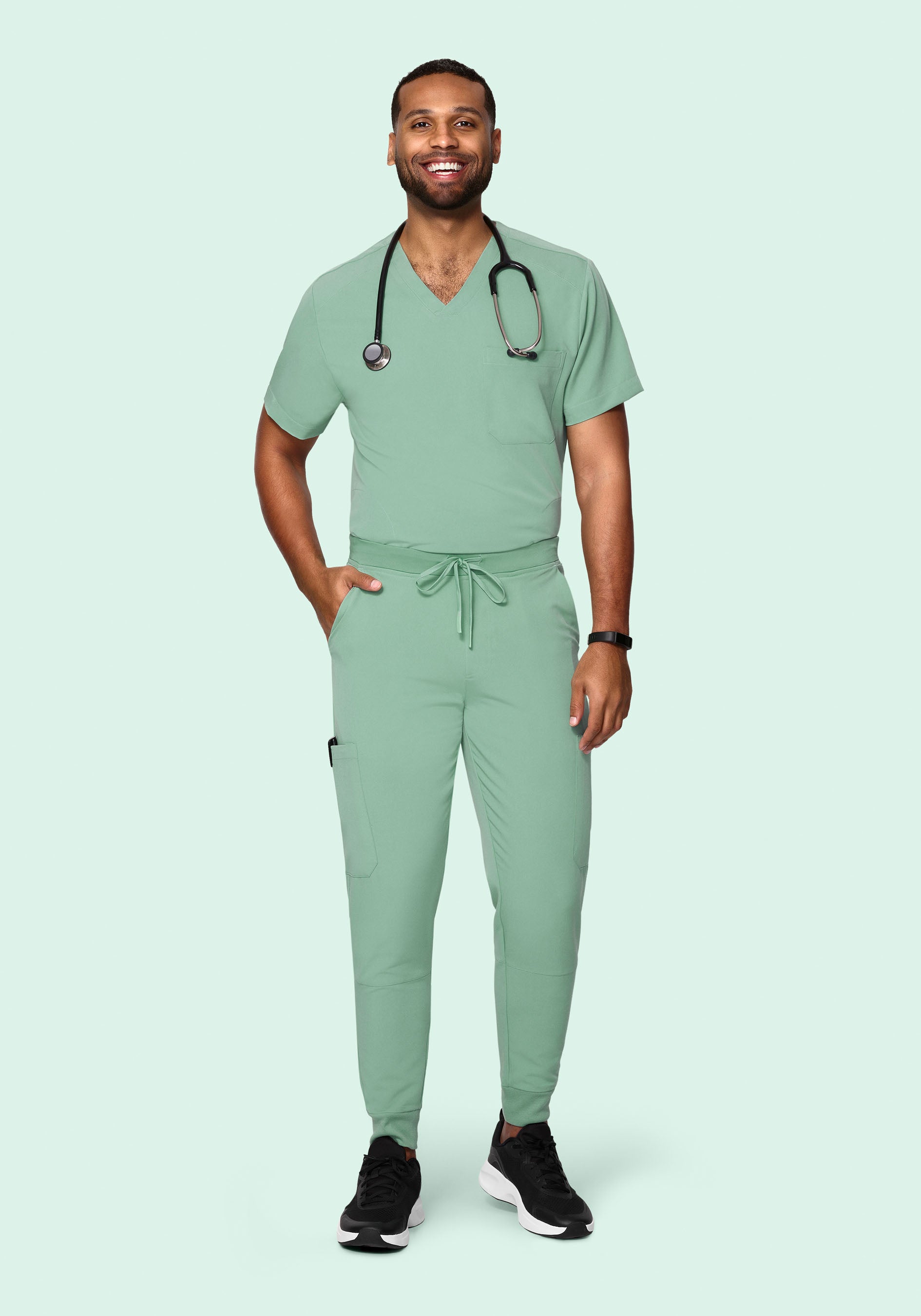 Men's V-Neck 3-Pocket Scrub Top - Jade | Mandala Scrubs