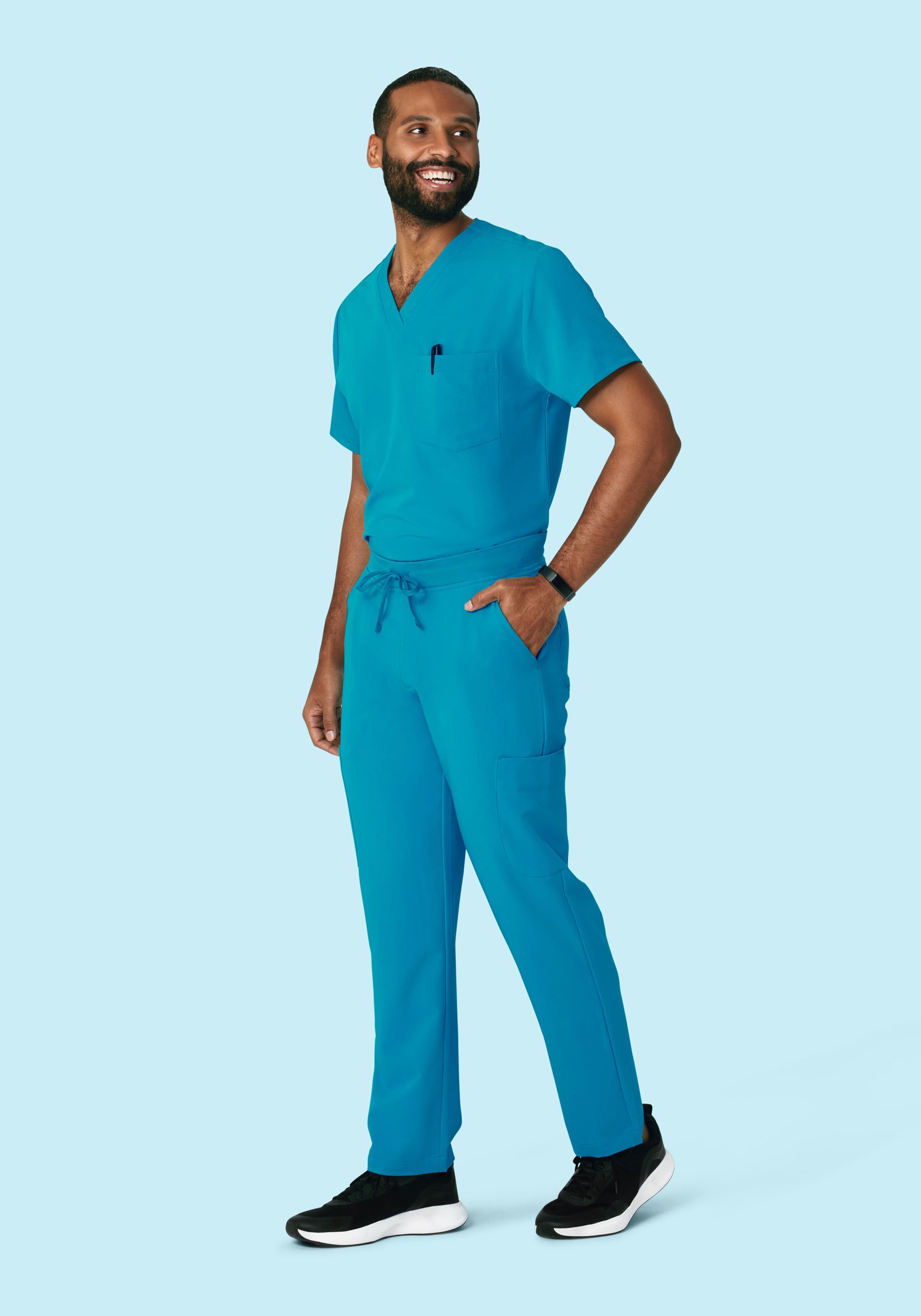 Men's Mid-Rise Straight Leg Cargo Scrub Pants - Azure | Mandala Scrubs