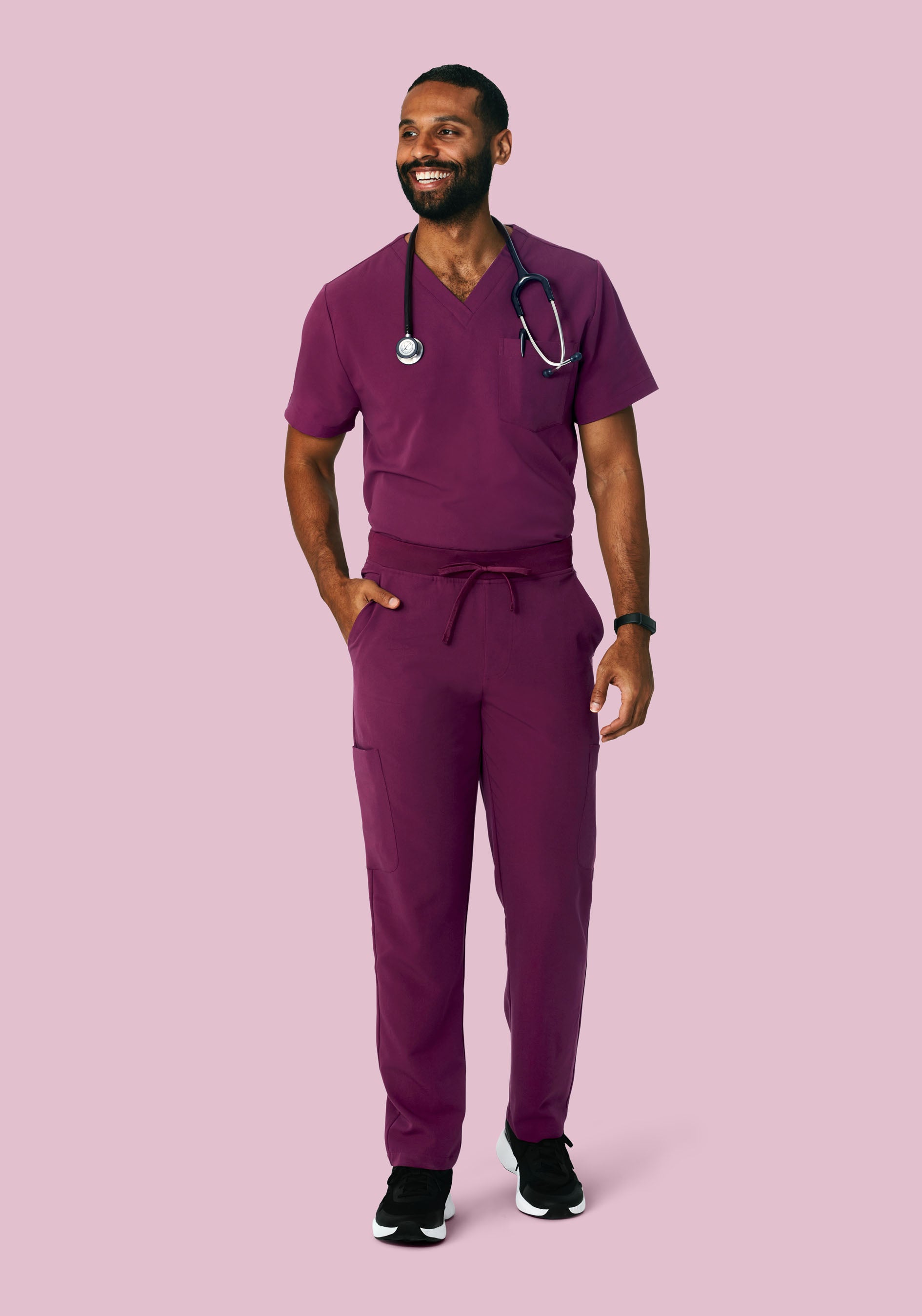 Men's V-Neck 3-Pocket Scrub Top - Plum | Mandala Scrubs