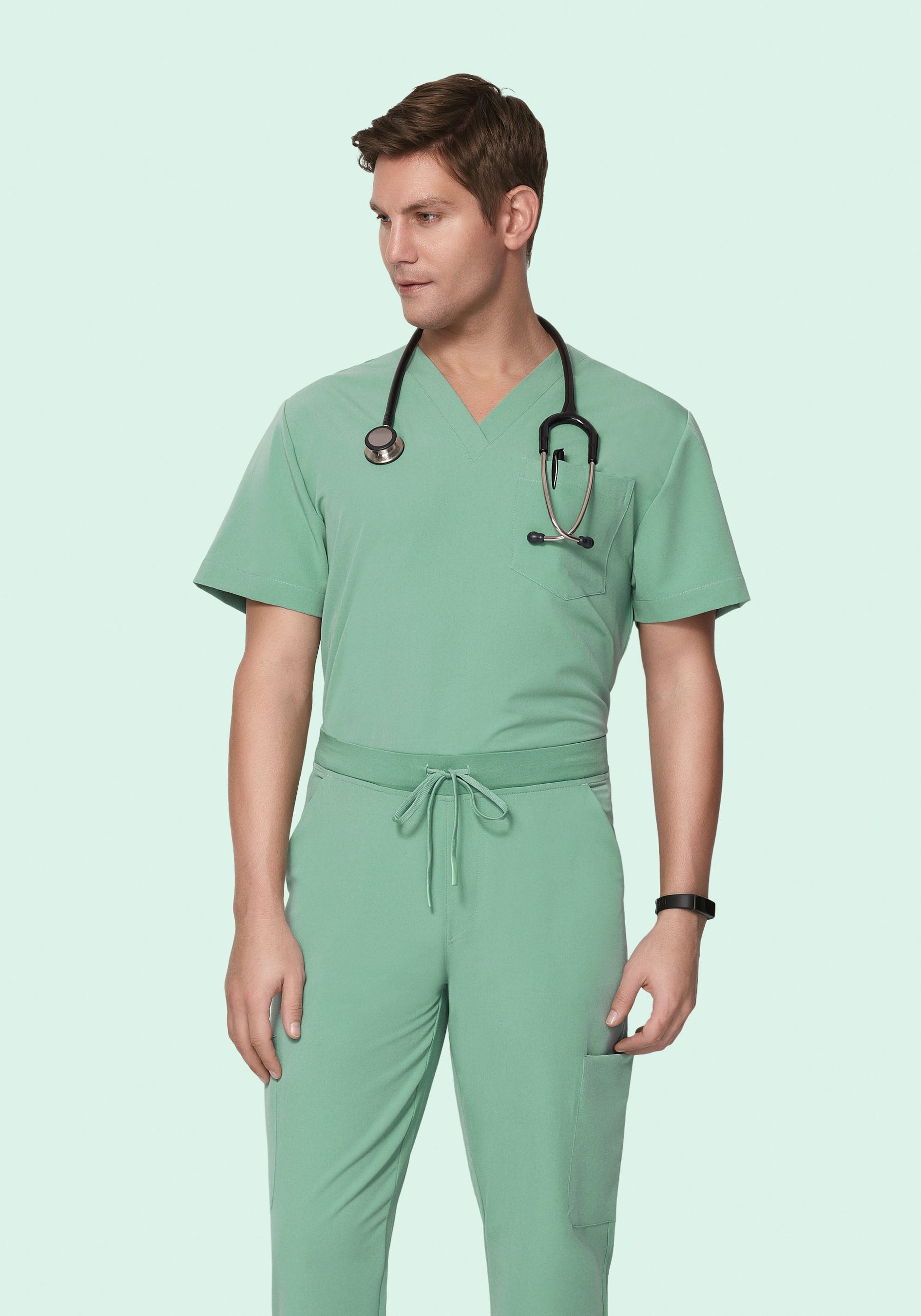 Men's V-Neck 2-Pocket Scrub Top - Jade | Mandala Scrubs