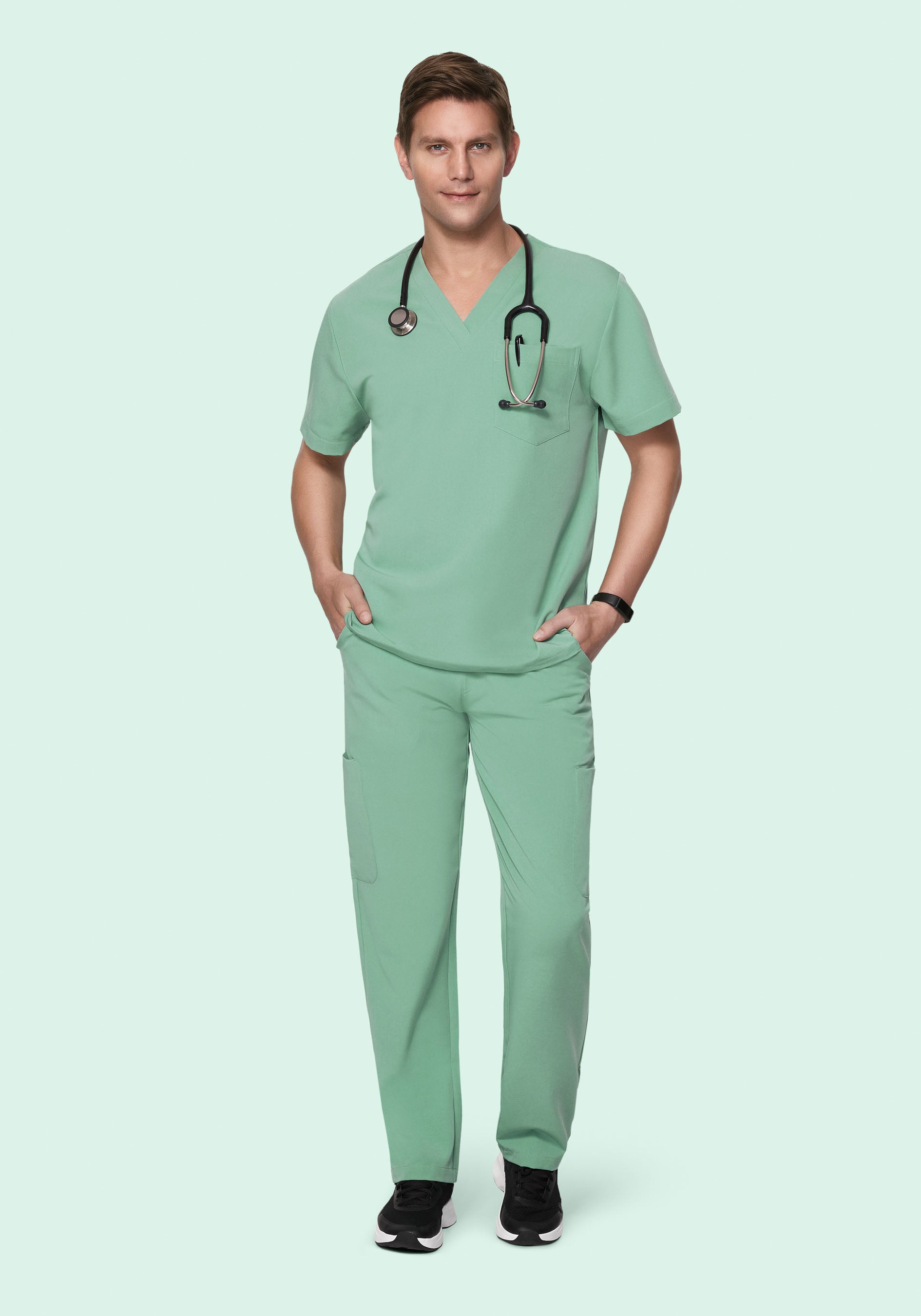 Men's V-Neck 2-Pocket Scrub Top - Jade | Mandala Scrubs