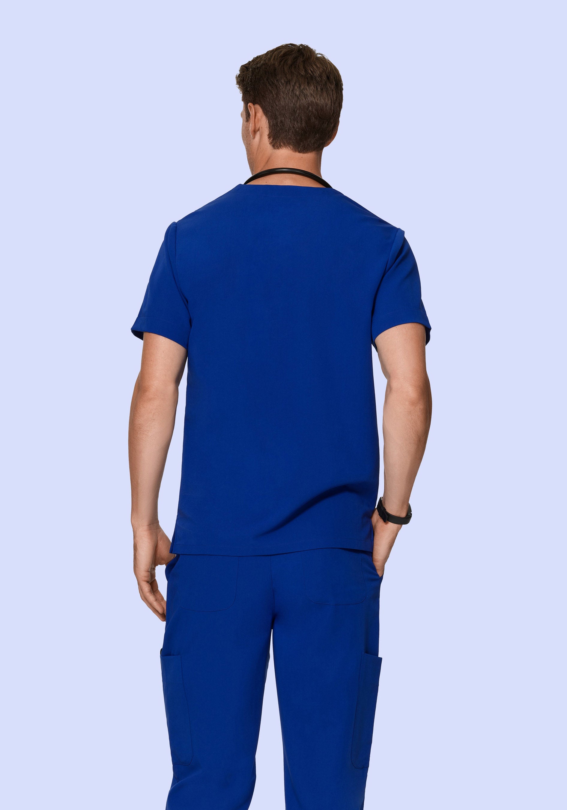 Two Pocket Scrubs Top Mens Galaxy Blue Mandala Scrubs