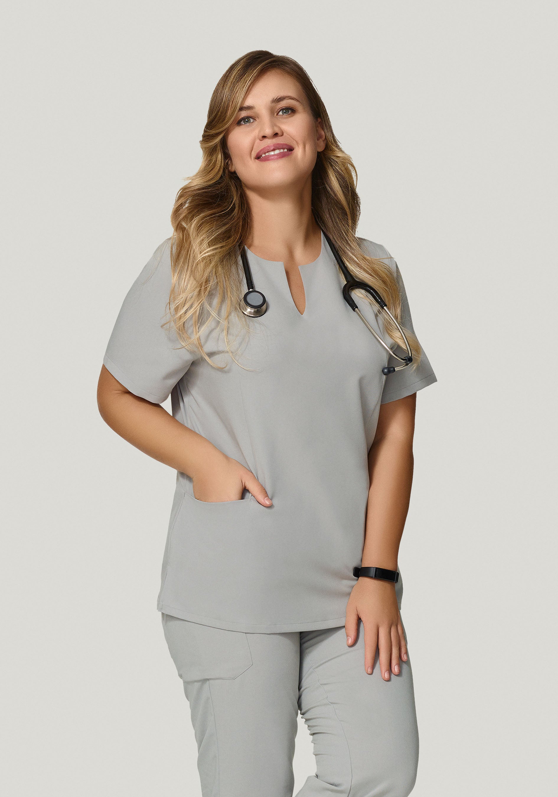 5 Pocket Notch Neck Top Cloud