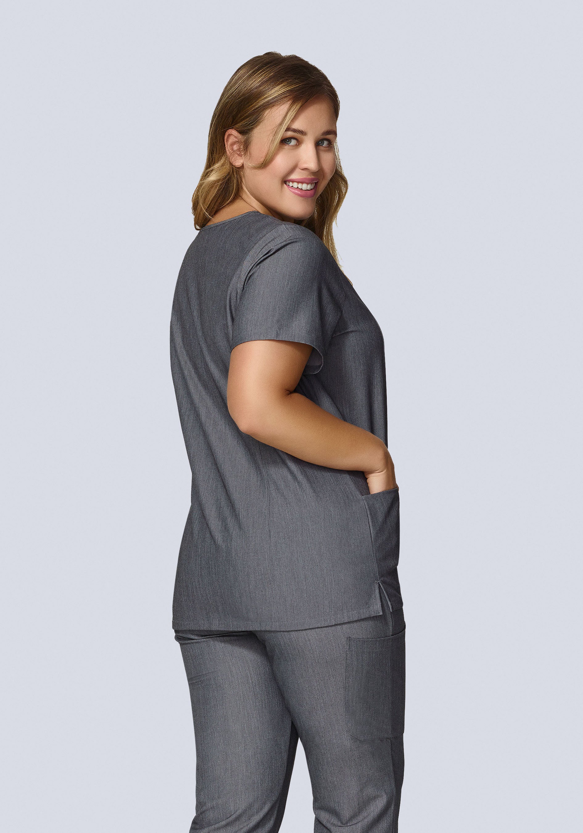 5 Pocket Notch Neck Top Gray