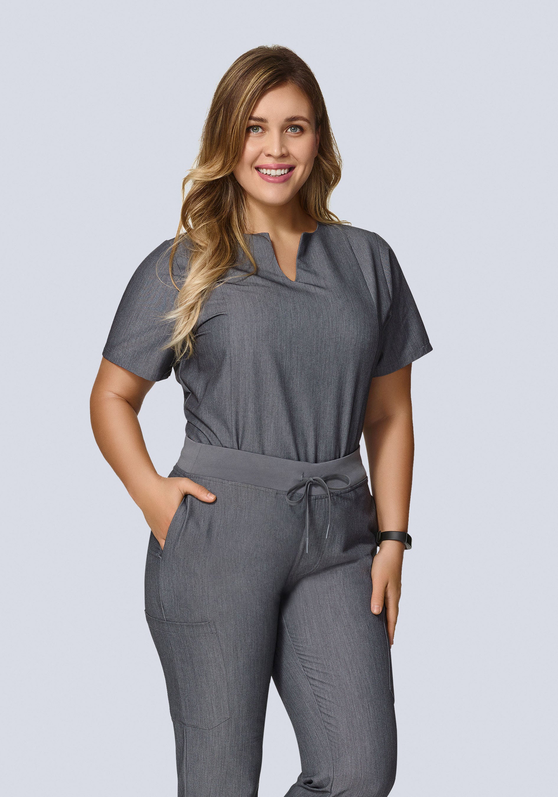 5 Pocket Notch Neck Top Gray