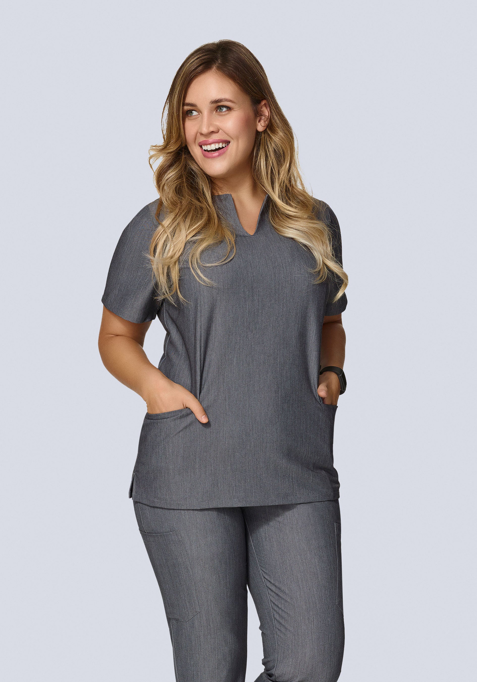 5 Pocket Notch Neck Top Gray