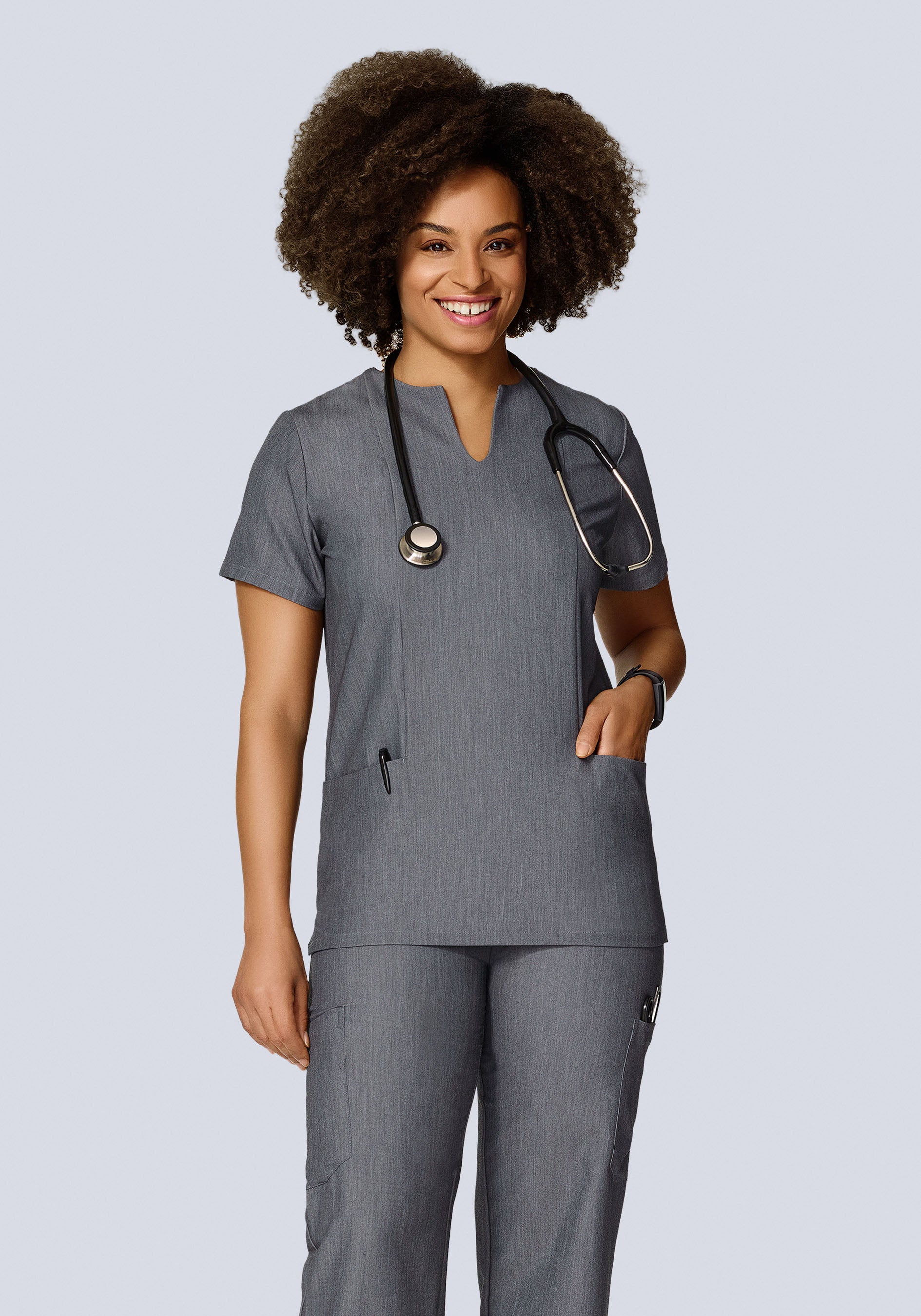 5 Pocket Notch Neck Top Gray