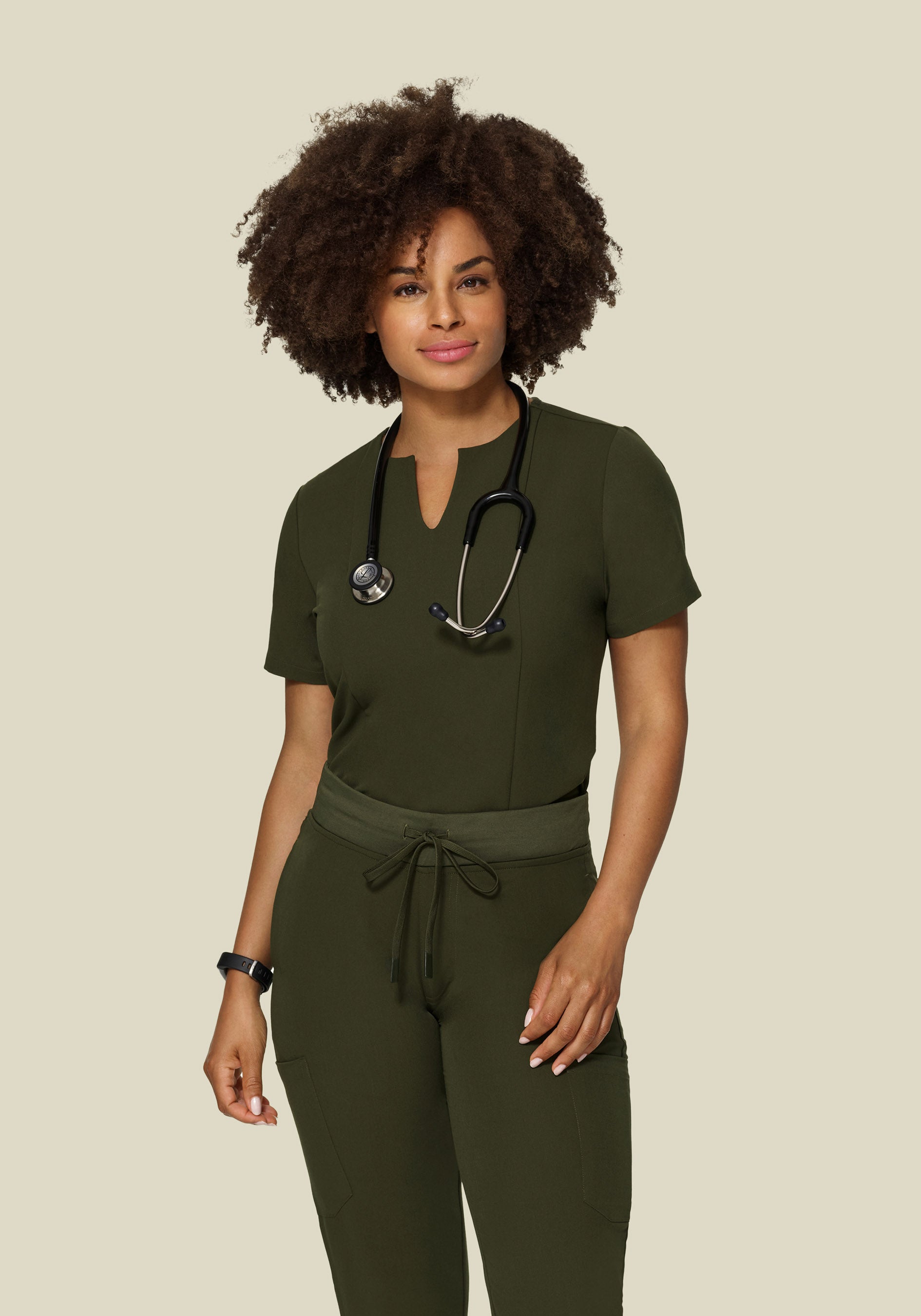 5 Pocket Notch Neck Top Olive