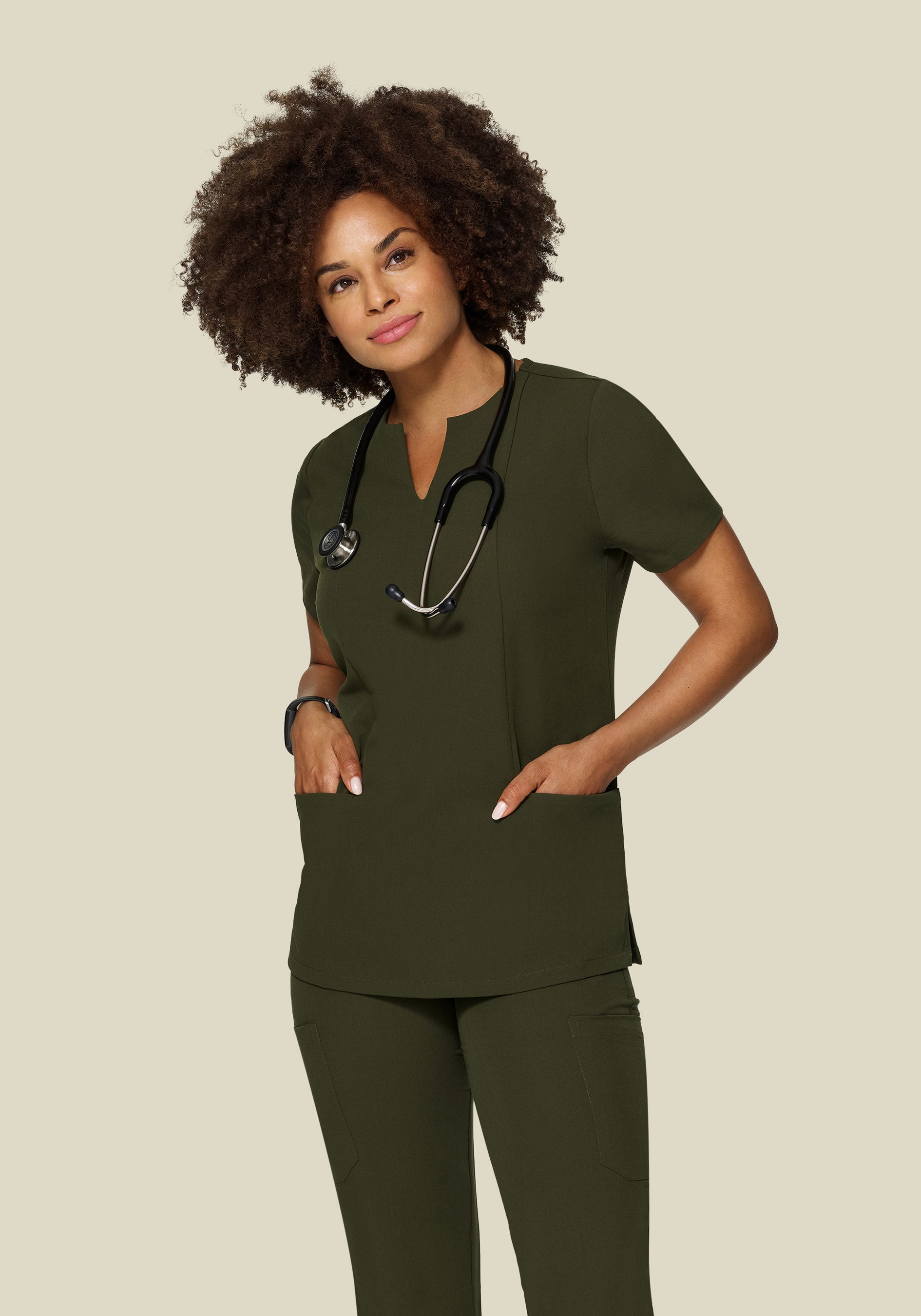 5 Pocket Notch Neck Top Olive