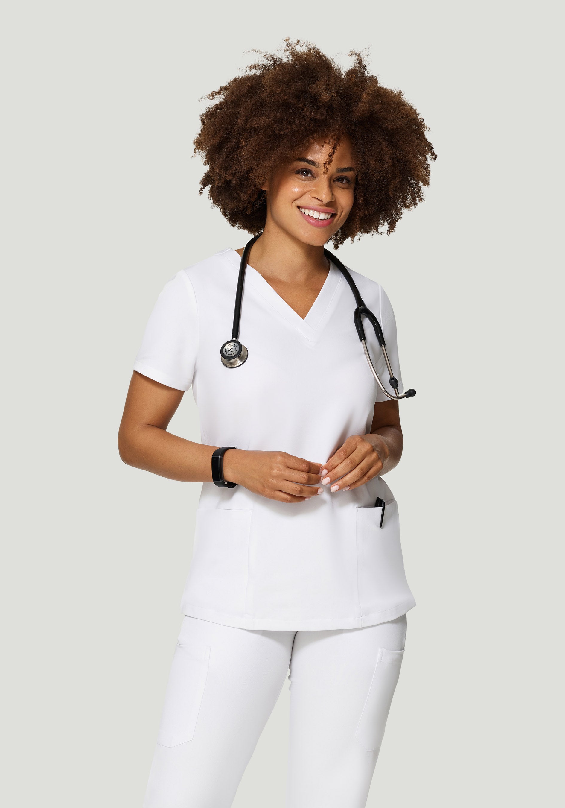 Women's V-Neck 6-Pocket Top - White | Mandala Scrubs