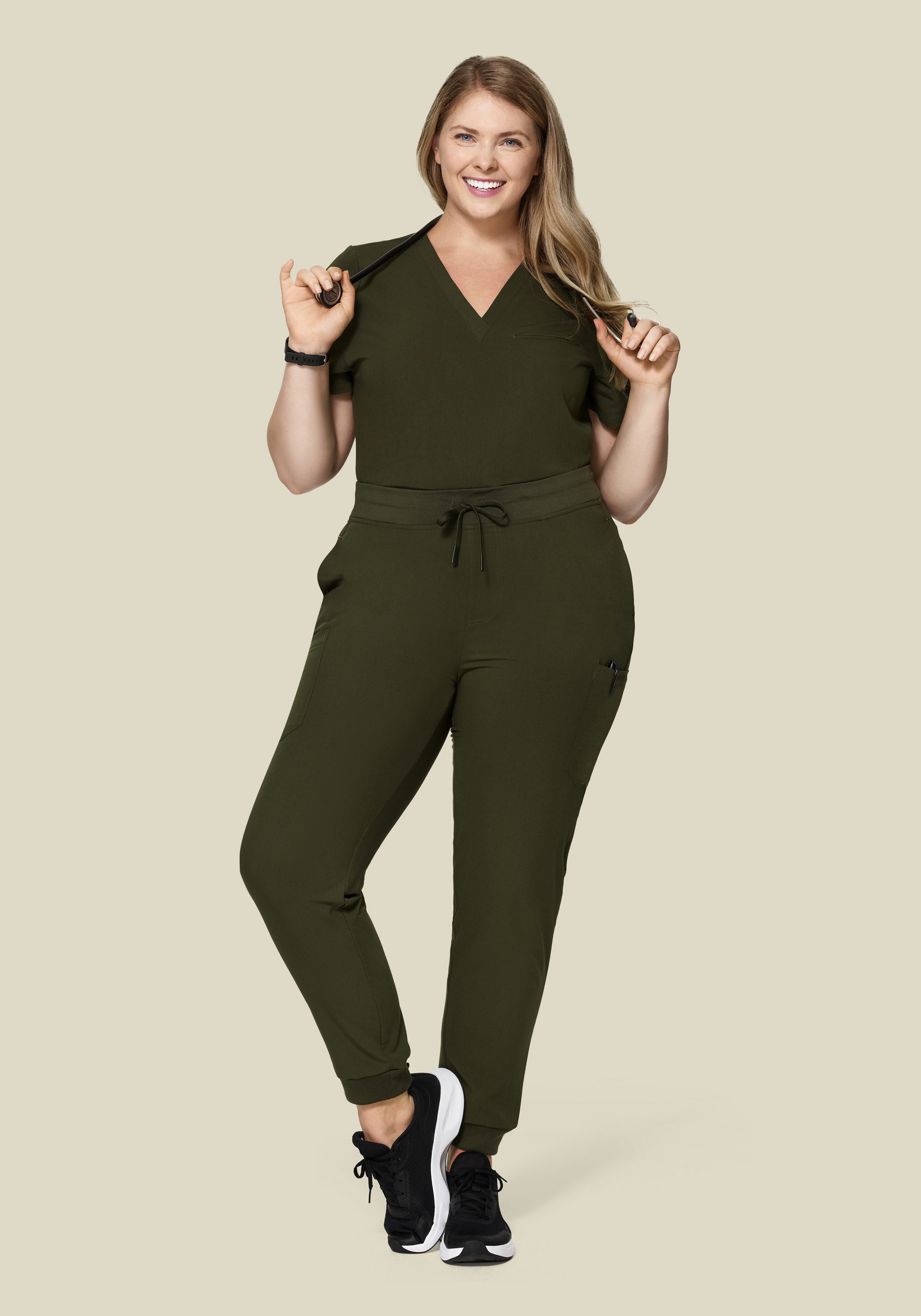 Women's Mid-Rise 9-Pocket Jogger Scrub Pants - Olive | Mandala Scrubs